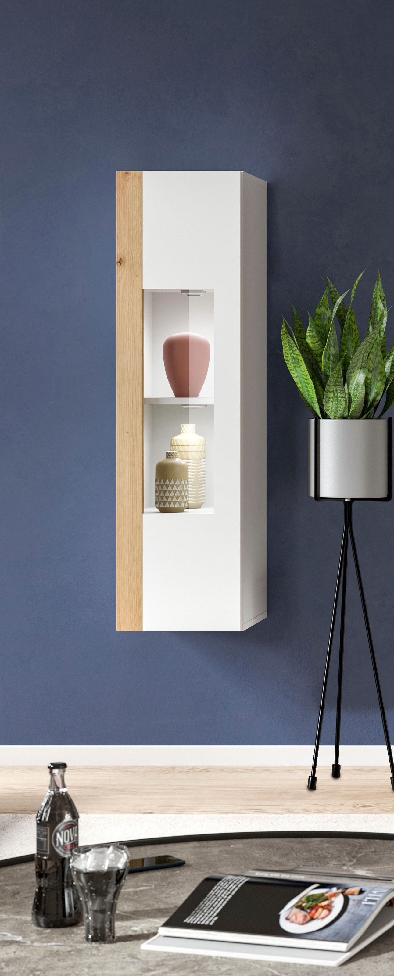 INOSIGN Vitrine »Svala, Höhe 112 cm, Holzdekor, 1 Tür«, (1 St.), 3 Einlegeböden, Vitrinenschrank, Schrank, Wohnschrank