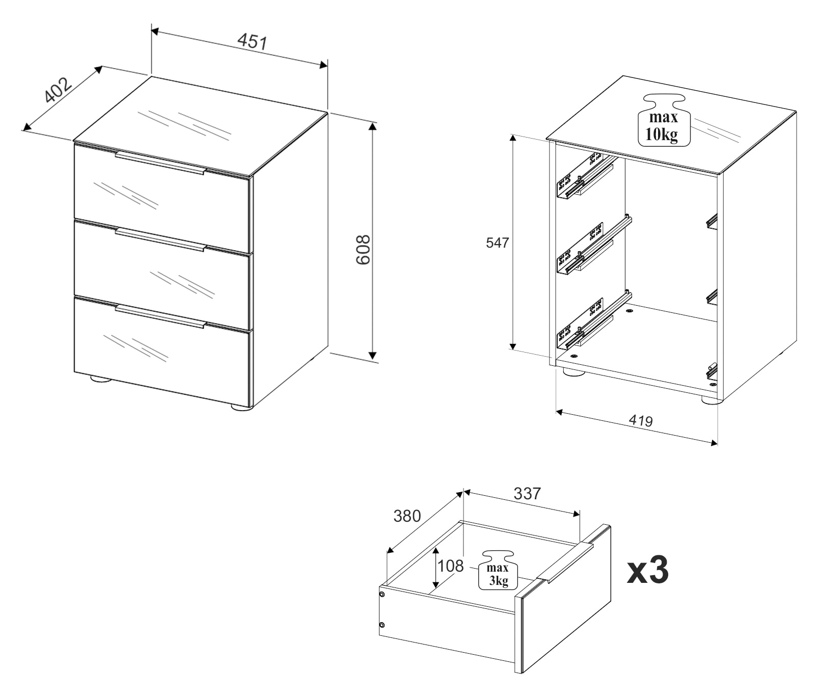 HBZ Nachtkommode »Santorin Nachtkonsole, BxHxT 45x61x40 cm«, (1 St.), Breite 45cm, Softclose für Schubkästen, Melaminbeschichtung