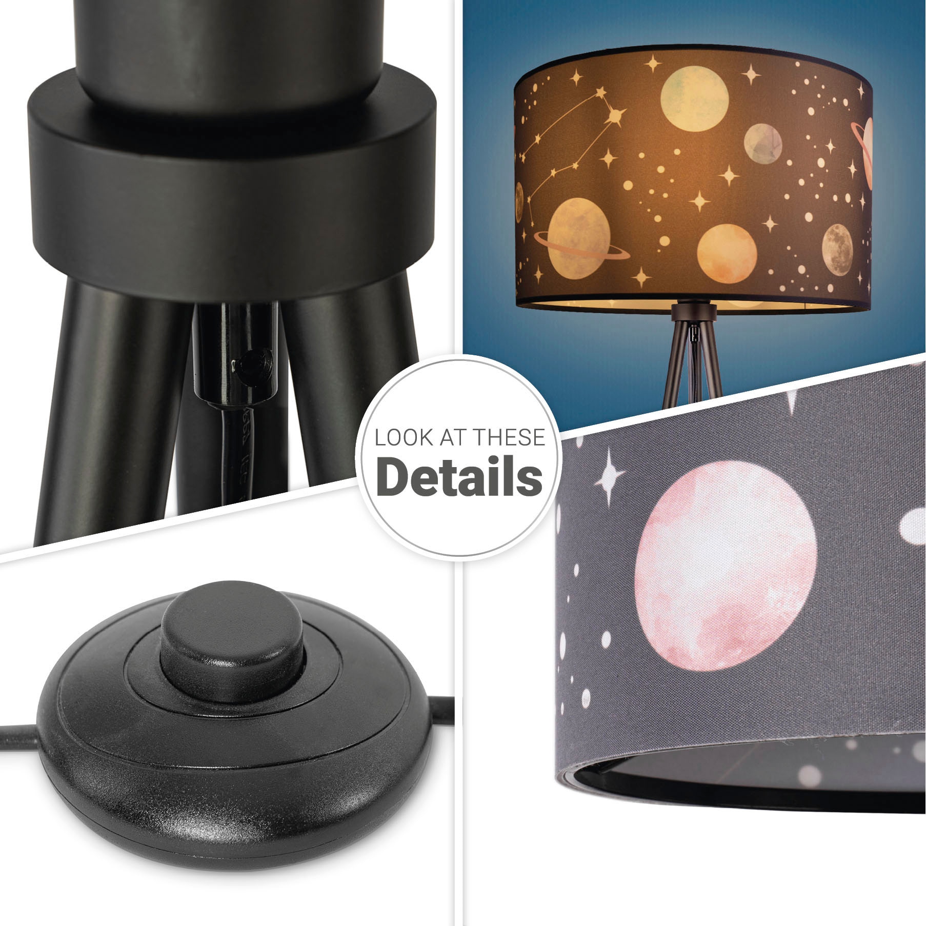 Paco Home Stehlampe Stoffschirm »Trina kaufen Garantie Jahren Planet 3 online Cosmo«, | Stativ Kinderzimmer mit Stehlampe Dreibein XXL Sterne