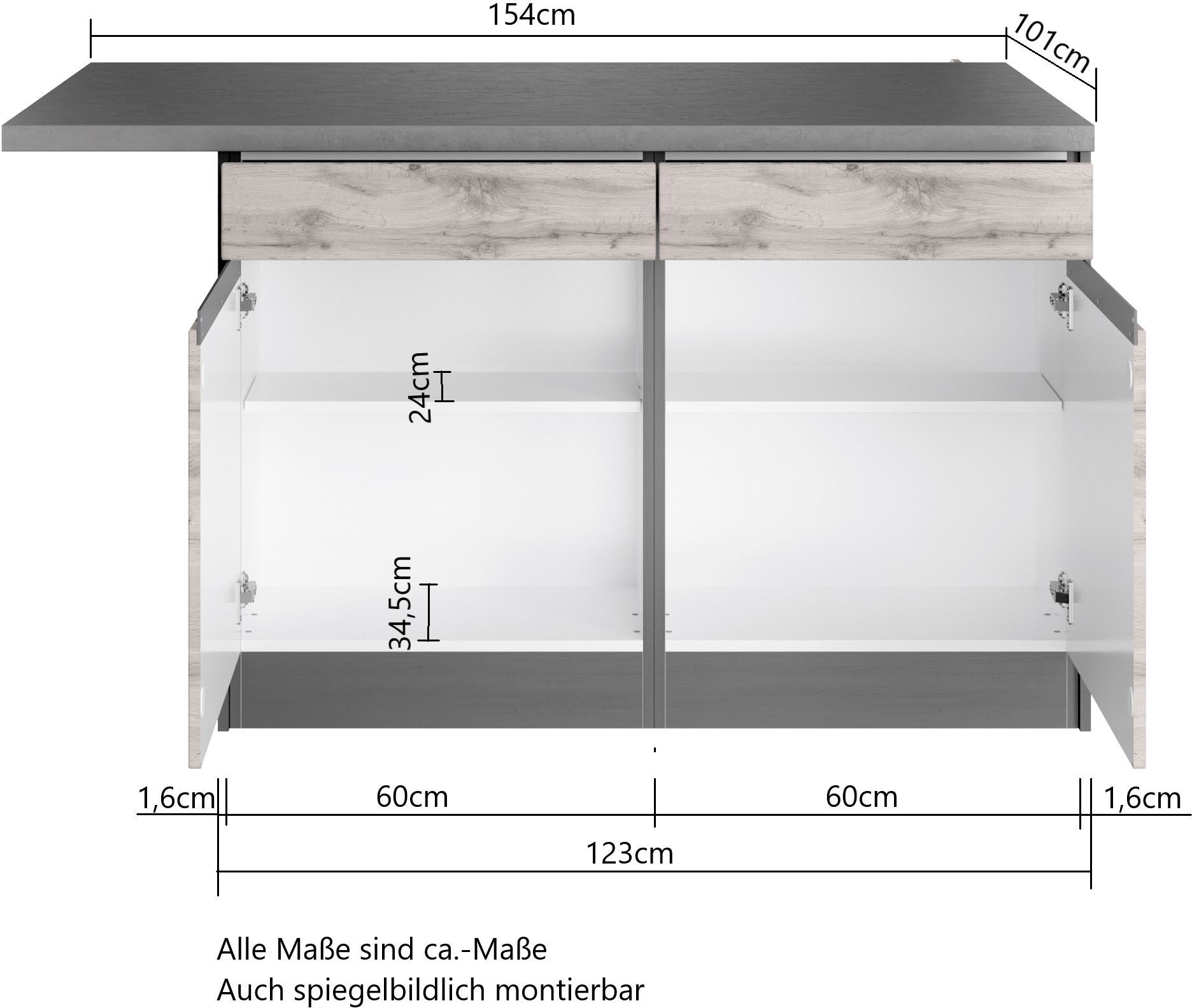 KOCHSTATION Winkelküche »KS-Riesa« Stellbreite 340x150 cm, wahlweise mit oder ohne E-Geräte