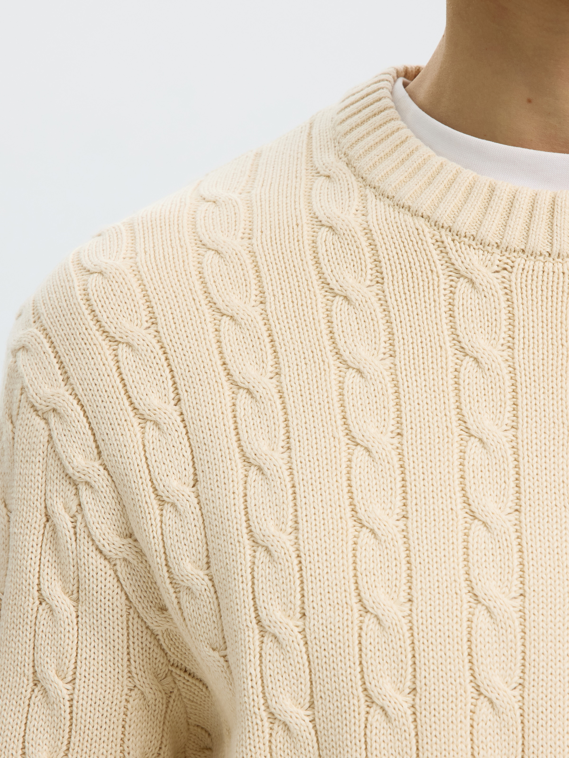 SELECTED Rundhalspullover »SLMBRAUN KNIT CABLE CREW NOOS« Baumwolle, relaxed fit