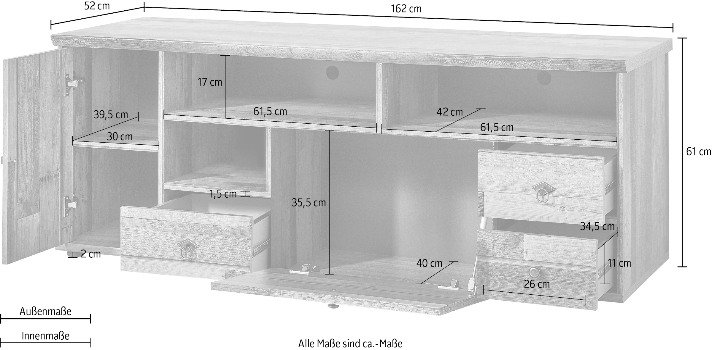 Innostyle TV-Board »BONANZA«, (1 St.), 1 Holztür, 3 Schubladen, 1 Klappe, 3 Fächer, 2 Kabeldurchlässe