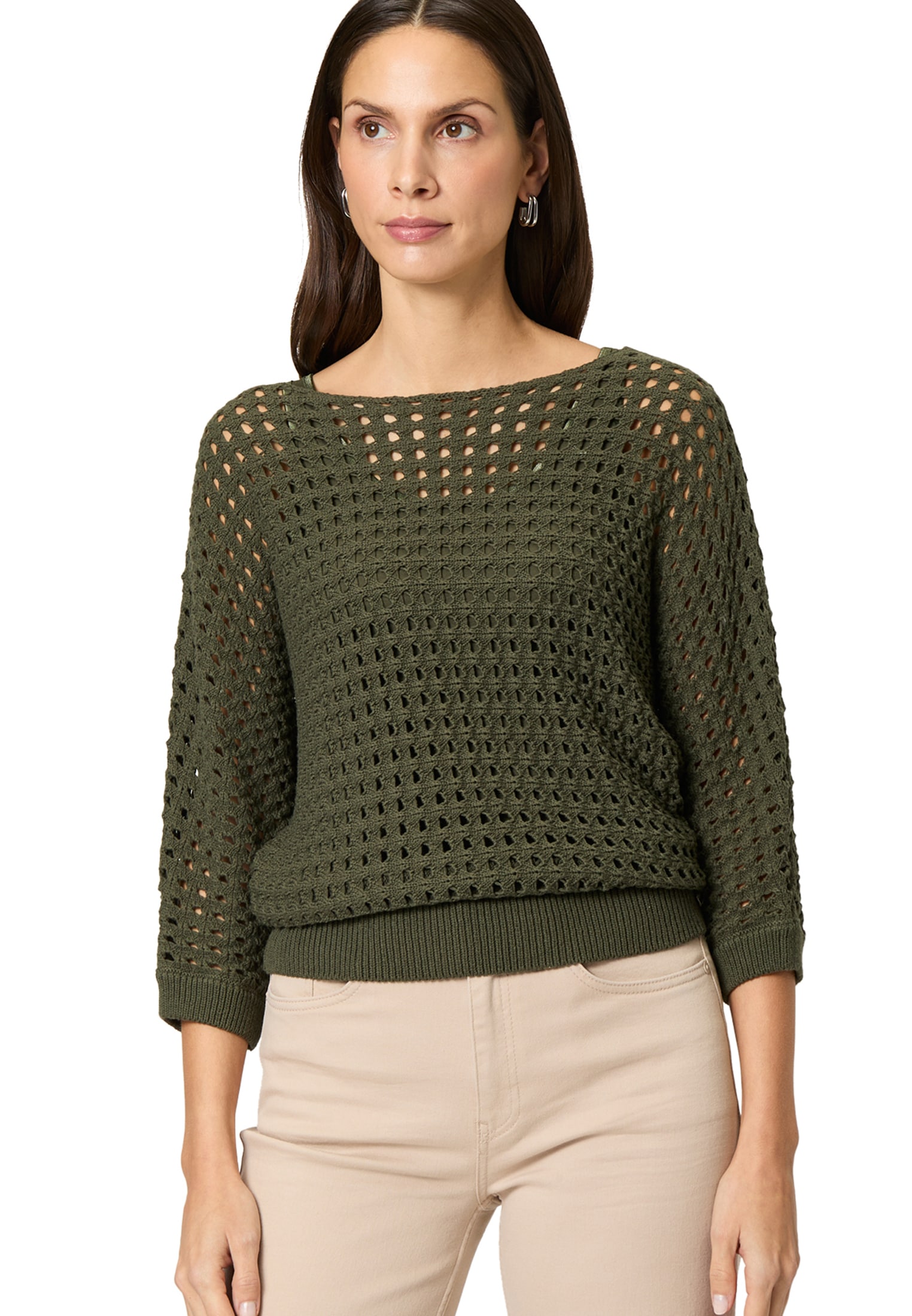 Zero Rundhalspullover »Pullover aus Ajourstrick«