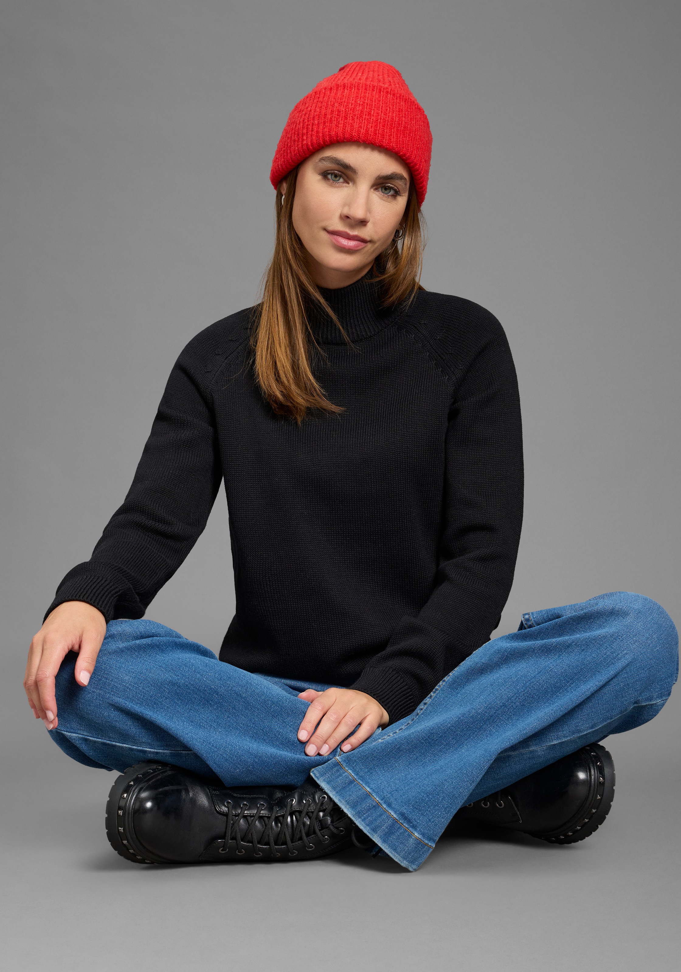 Arizona Strickpullover »Rolli unifarbend« mit grobem Strickmuster und Rollkragen