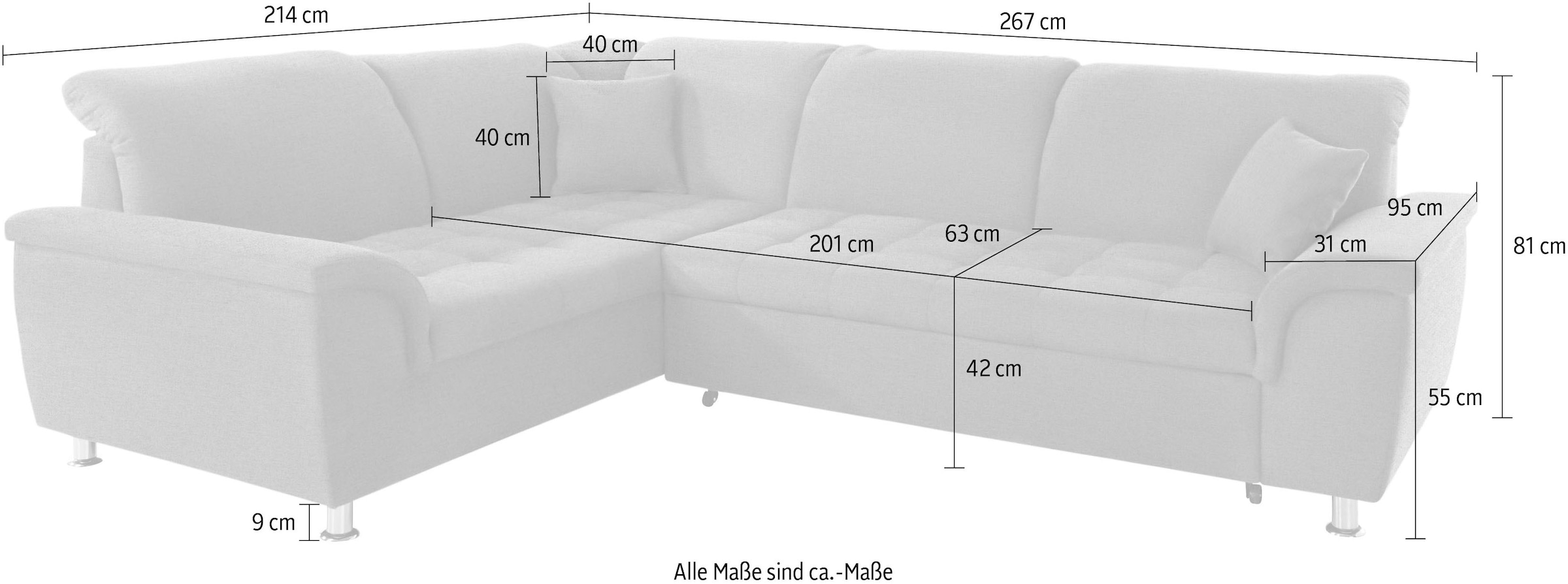 DOMO collection Ecksofa »Franzi, zeitlos und elegant, moderne Sitzheftung, L-Form« wahlweise mit Kopfteilverstellung (dann Breite: 275 cm)