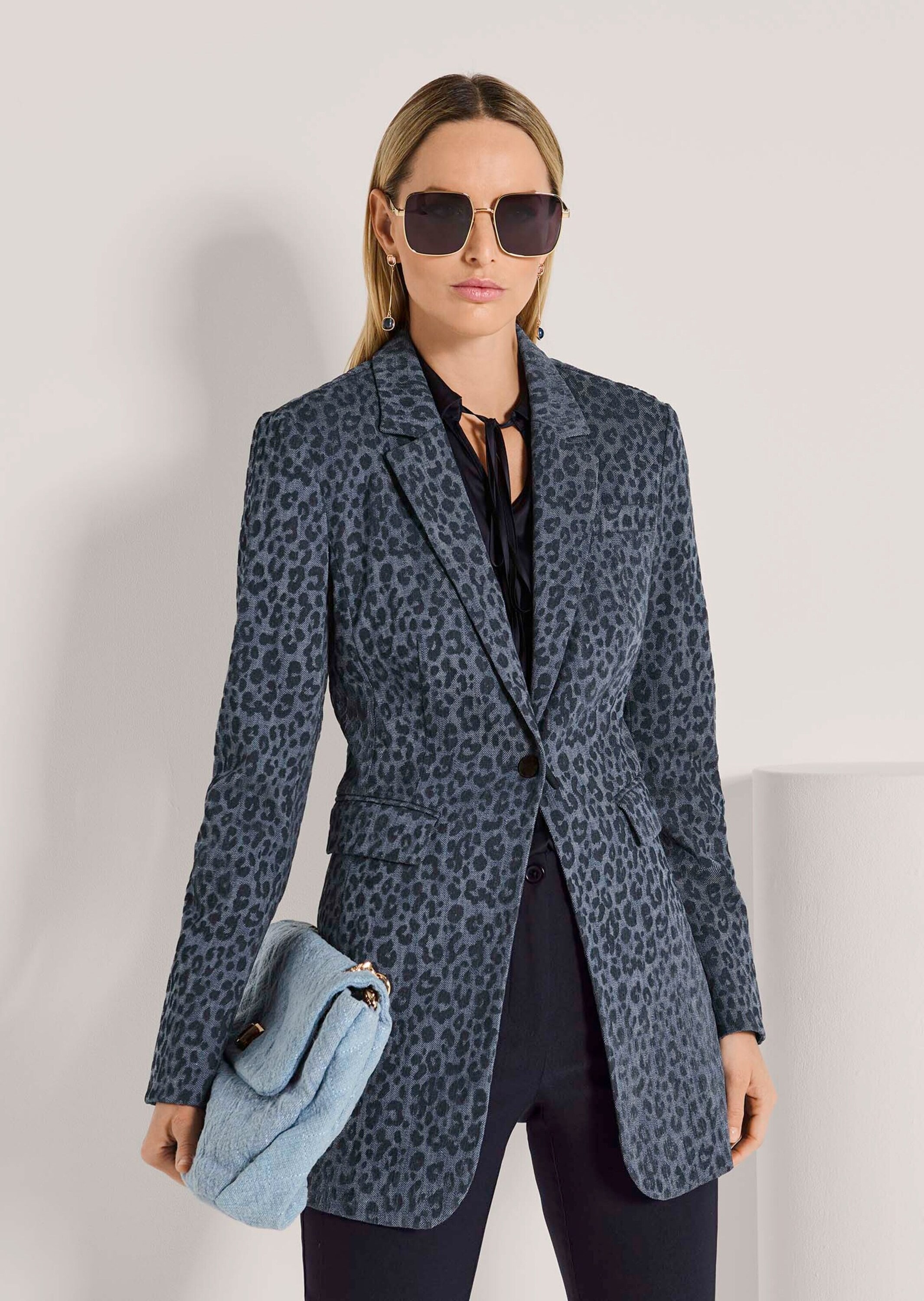 MADELEINE Jackenblazer »Denimblazer Langarm Denimblazer mit Leo-Flockprint«