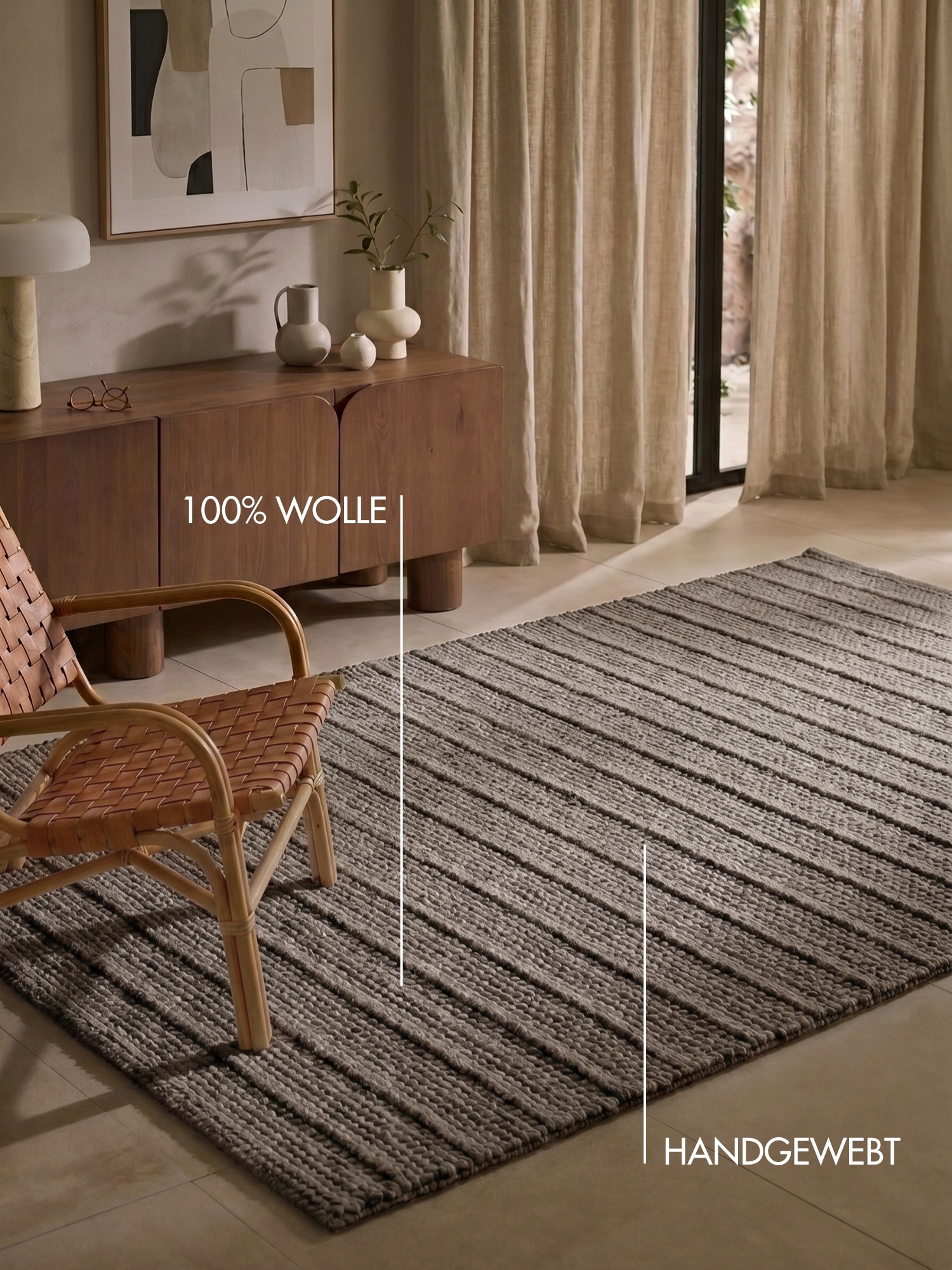 Ted Baker Wollteppich »Parker , auch als Läufer« rechteckig 7 mm Höhe Wolle, Natur, handgewebt, Wohnzimmer, Schlafzimmer, Boho, Skandi