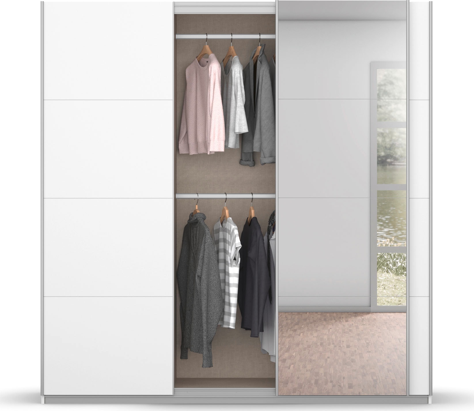 rauch Schwebetürenschrank »Kleiderschrank Schrank Garderobe BESTSELLER KOLUNA mit Spiegel« Breiten 203/271/315/360 cm Höhen 210/229 cm,  inkl. 2 Innenschubladen sowie extra Einlegeböden MADE IN GERMANY