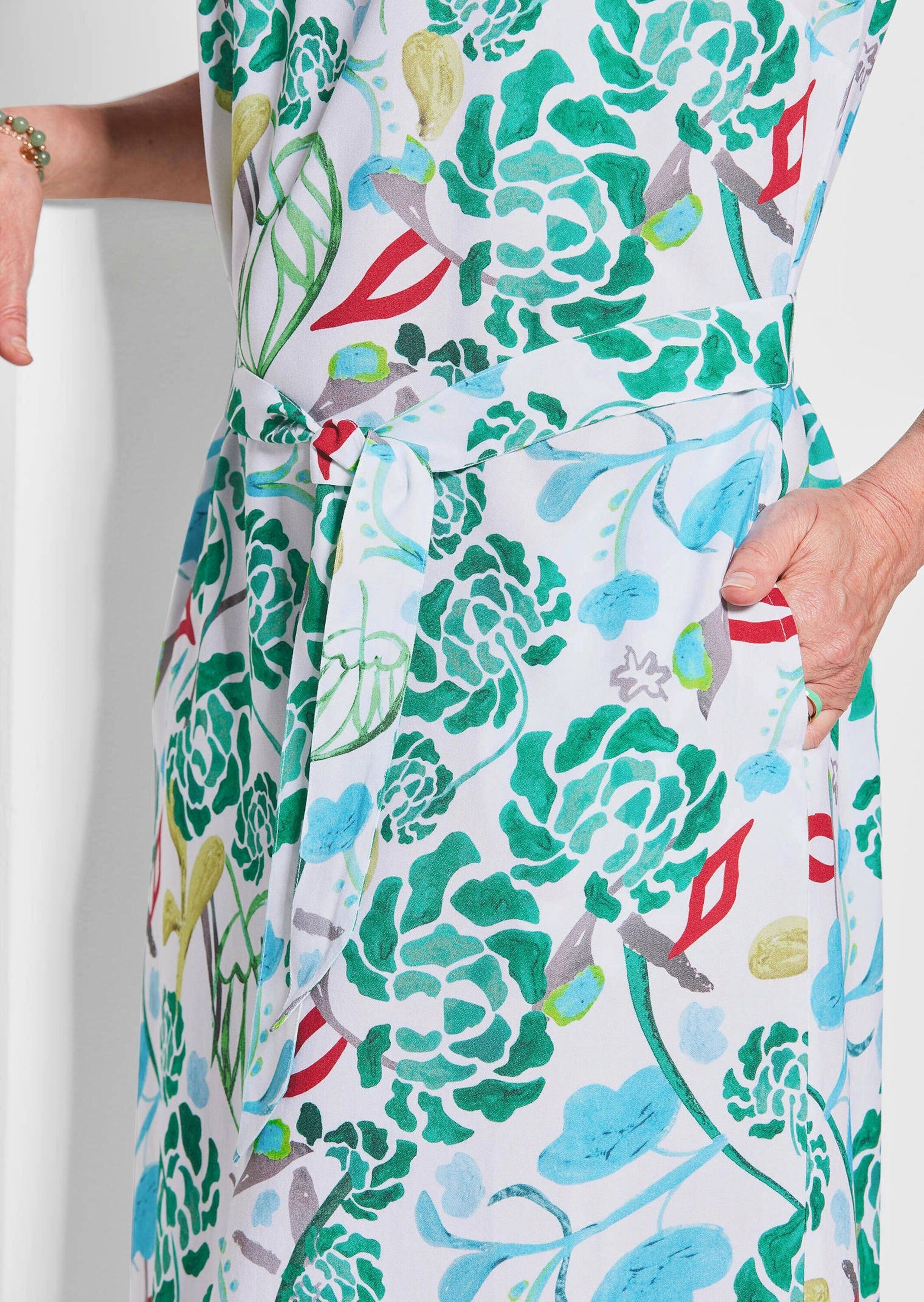 GOLDNER Sommerkleid »Grünes Midikleid mit floralem Muster«