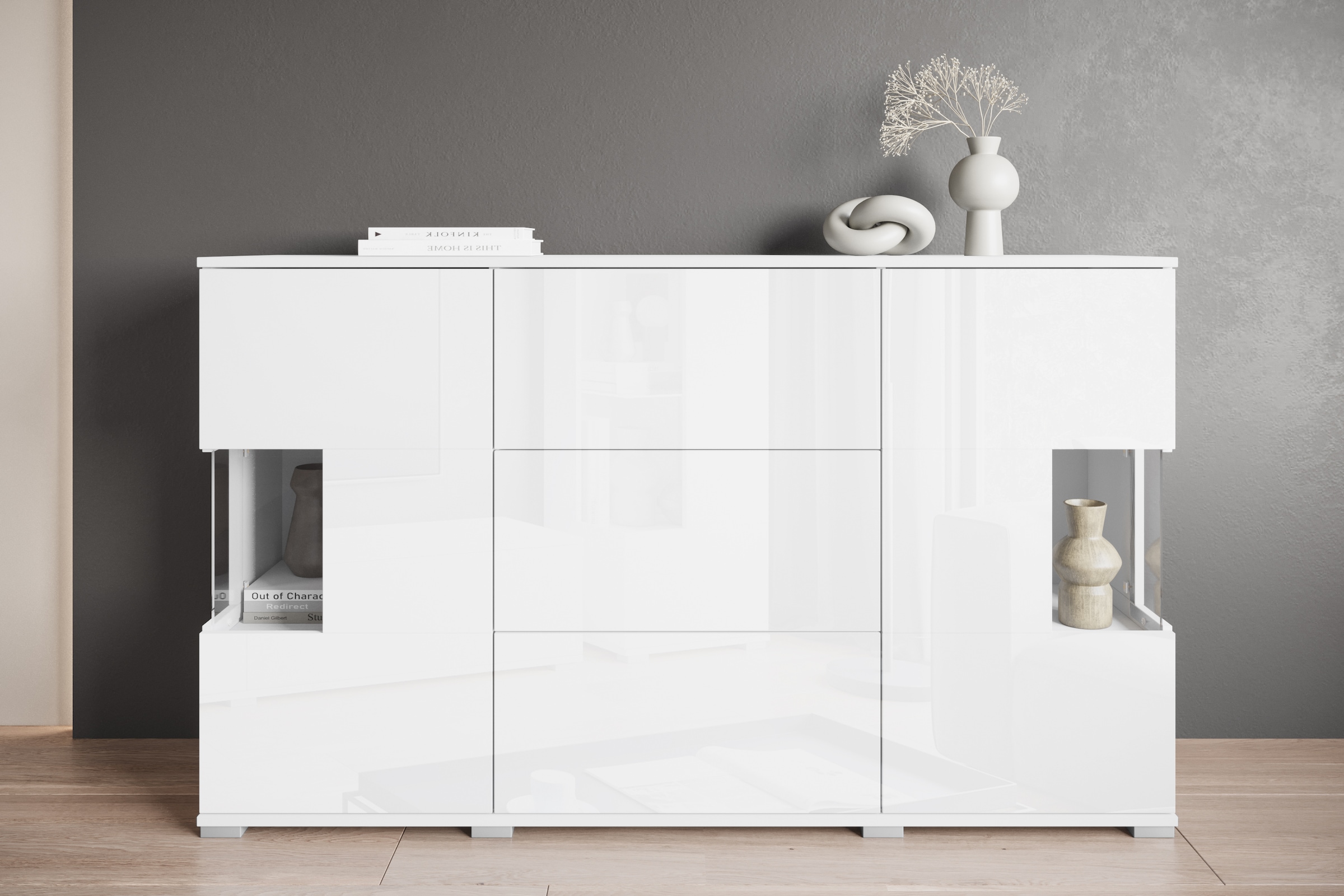 INOSIGN Sideboard »Kenia«, (1 St.), Sideboard mit 3 Schubladen, 6 Fächern, Glastüren, Breite 150 cm