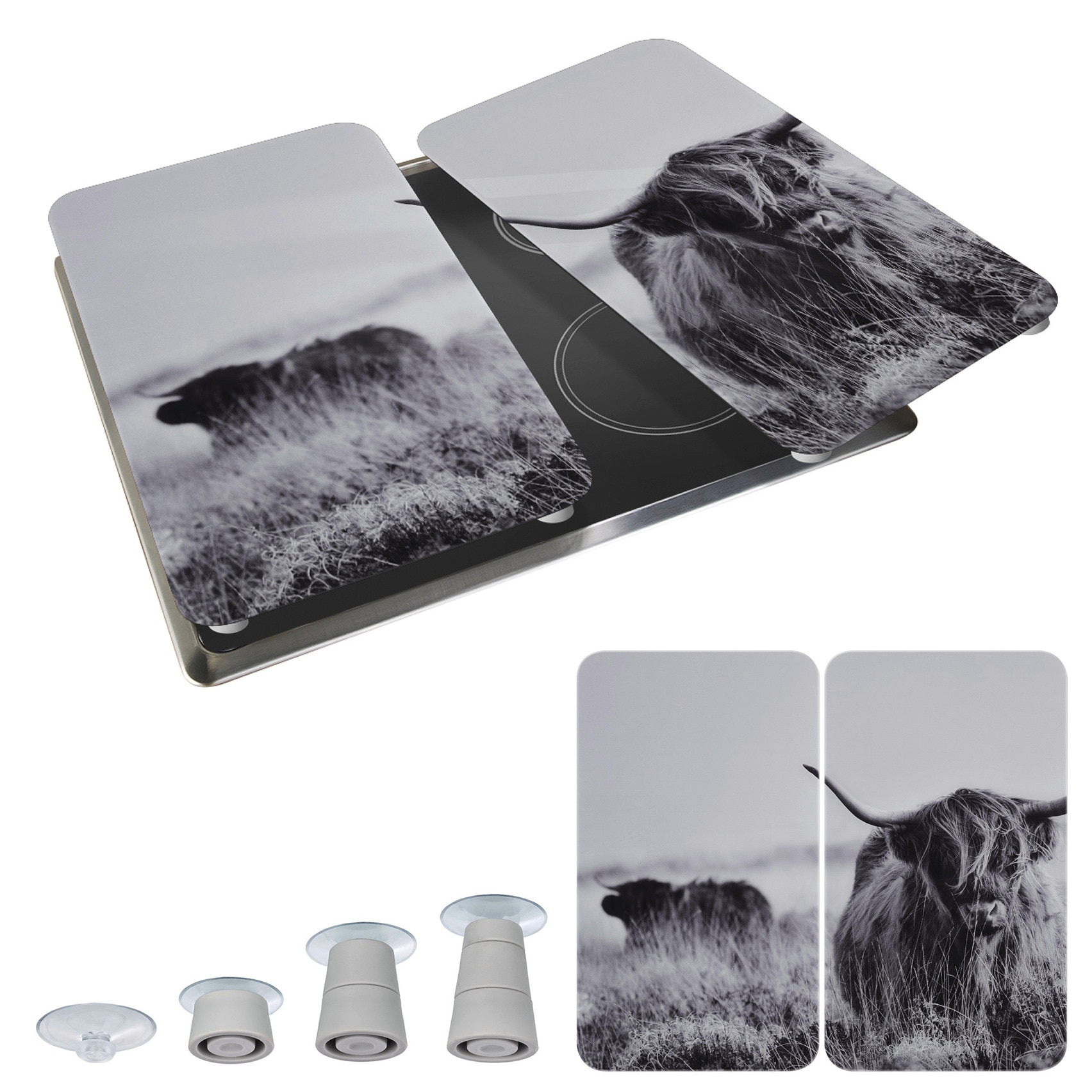 WENKO Herd-Abdeckplatte »Universal Modell Highland Cattle«, (Set, 2 tlg.), Herdabdeckung für alle Herdarten, kratzfest, mit rutschfesten Füßen