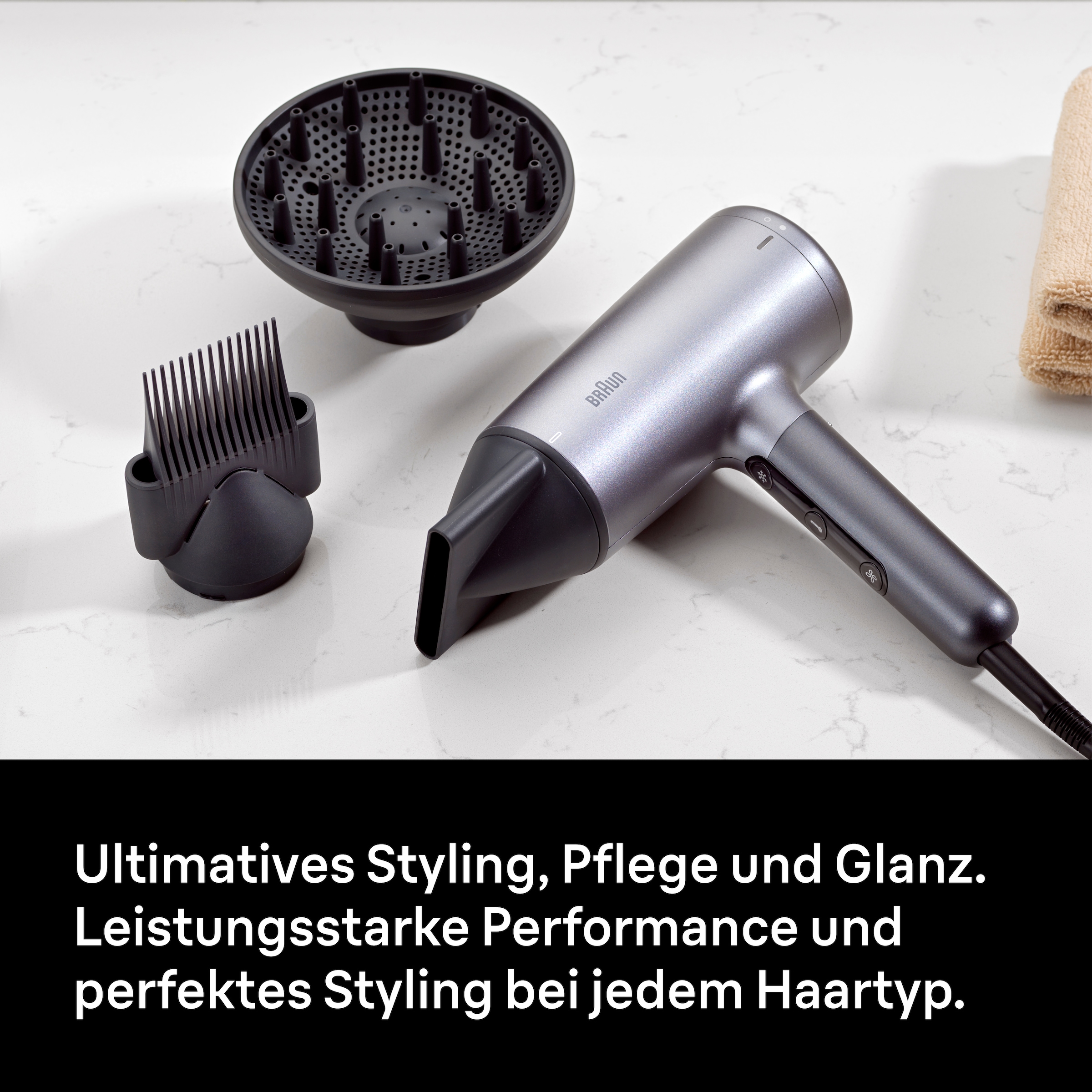 Braun Haartrockner »Haartrockner HD4.3 mit 3 Aufsätzen inkl. Diffusor, BRHD435E« 2.200 W 3 Aufsätze 2200W, Föhn mit Ionen-Technologie, NTC-Technologie gegen Hitzeschäden