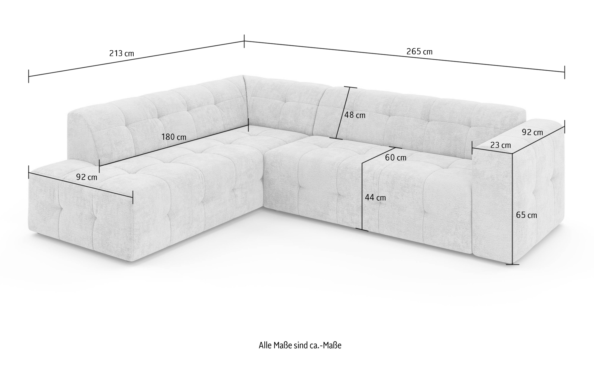OTTO home Ecksofa »TYZZA L-Form, Breite 265 cm, Verlässliche Qualität, Chenille« Ottomane links/rechts bestellbar, Bezug - Chenille oder Struktur