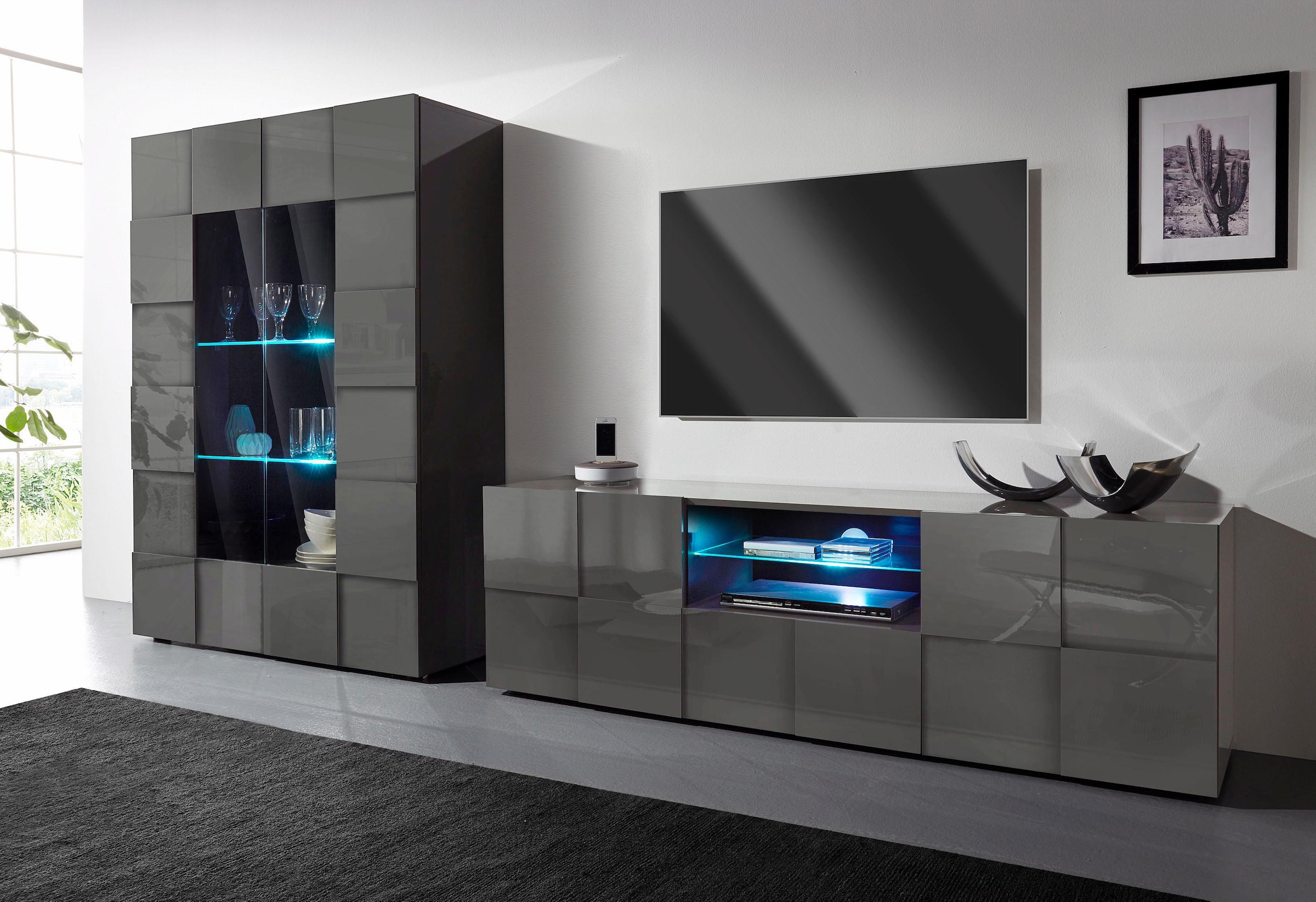 INOSIGN Lowboard »Dama Breite 181 cm, TV-Board 2 Türen, 1 Schubkasten, TV-Schrank«, Front in 3D-Optik, viel Stauraum, verschiedene Farben