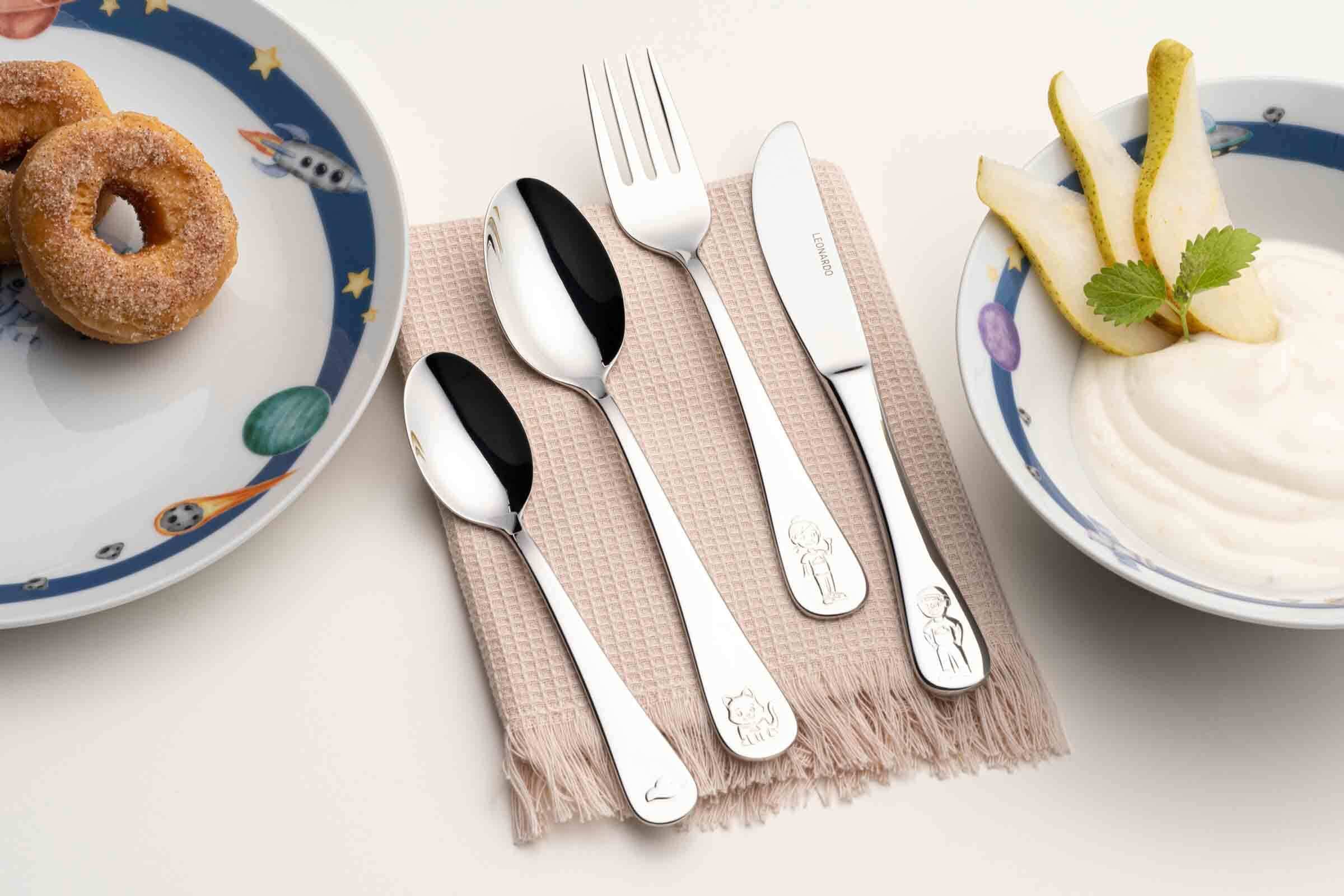 LEONARDO Kinderbesteck »Kinderbesteck Bambini Avventura 4er Set silber« Ideal für den Alltag, spülmaschinengeeignet,