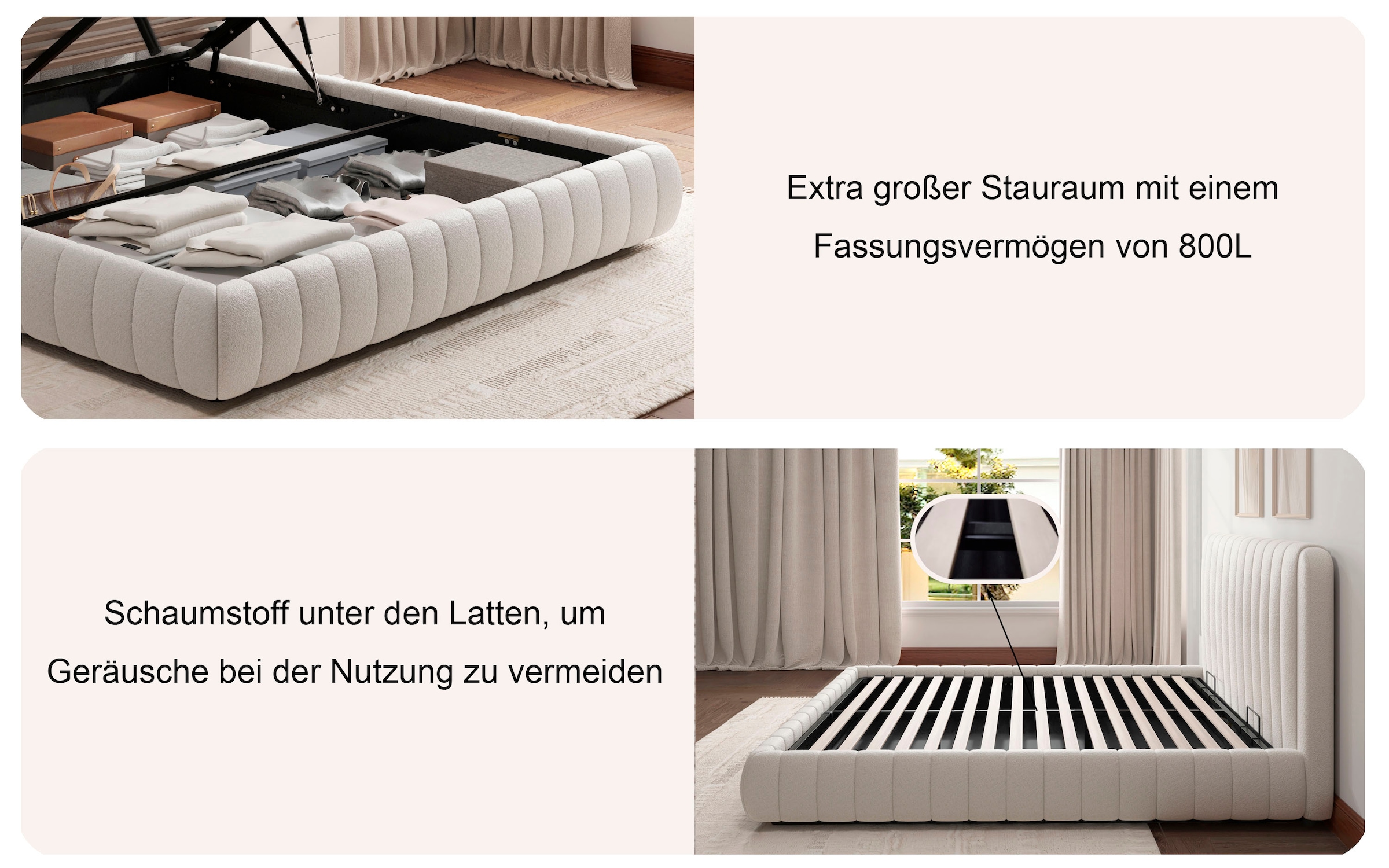 Home affaire Polsterbett »SELVAIR in der Breite 180cm, inkl. Lattenrost und Bettkasten« gepolstertes Kopfteil und Rahmen, Bezug im Chenillecharakter