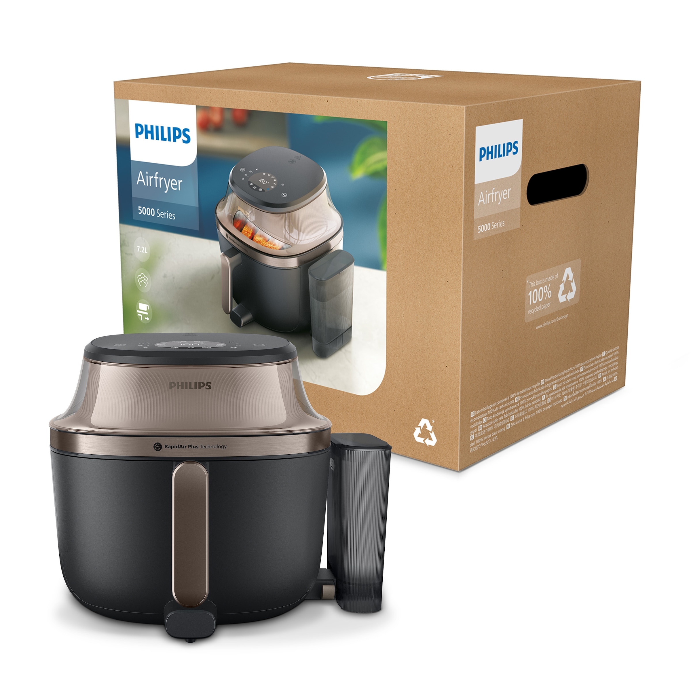 Philips Heißluftfritteuse »NA547/07 Steam Airfryer 5000 Series mit EasySlide, 7,2L Kapazität« 2000 W mit Dampfgarfunktion u. RapidAir Plus Technologie; Schwarz/Gold