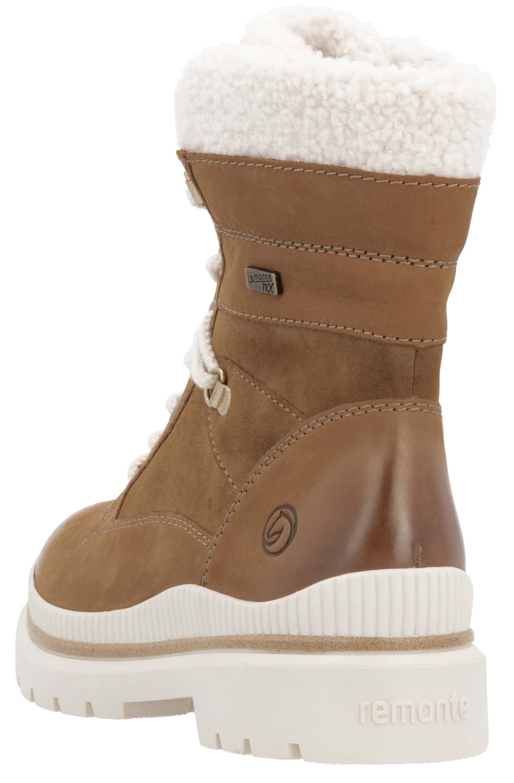 Remonte Winterboots, Blockabsatz, Schnürstiefelette, Outdoorschuh mit Teddyfutter-Besatz