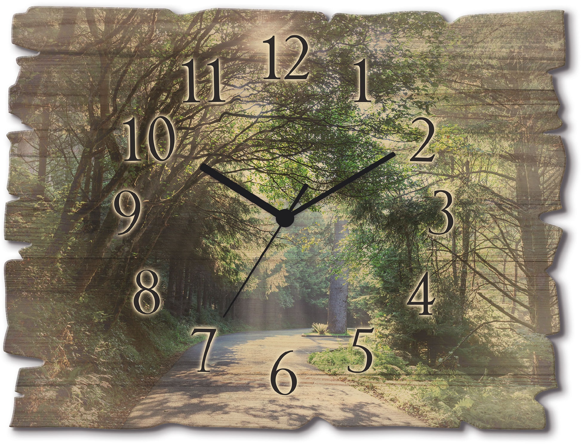 Artland Wanduhr "Holzuhr Sonniger Wald" wahlweise mit Quarz- oder Funkuhrwerk, lautlos ohne Tickgeräusche