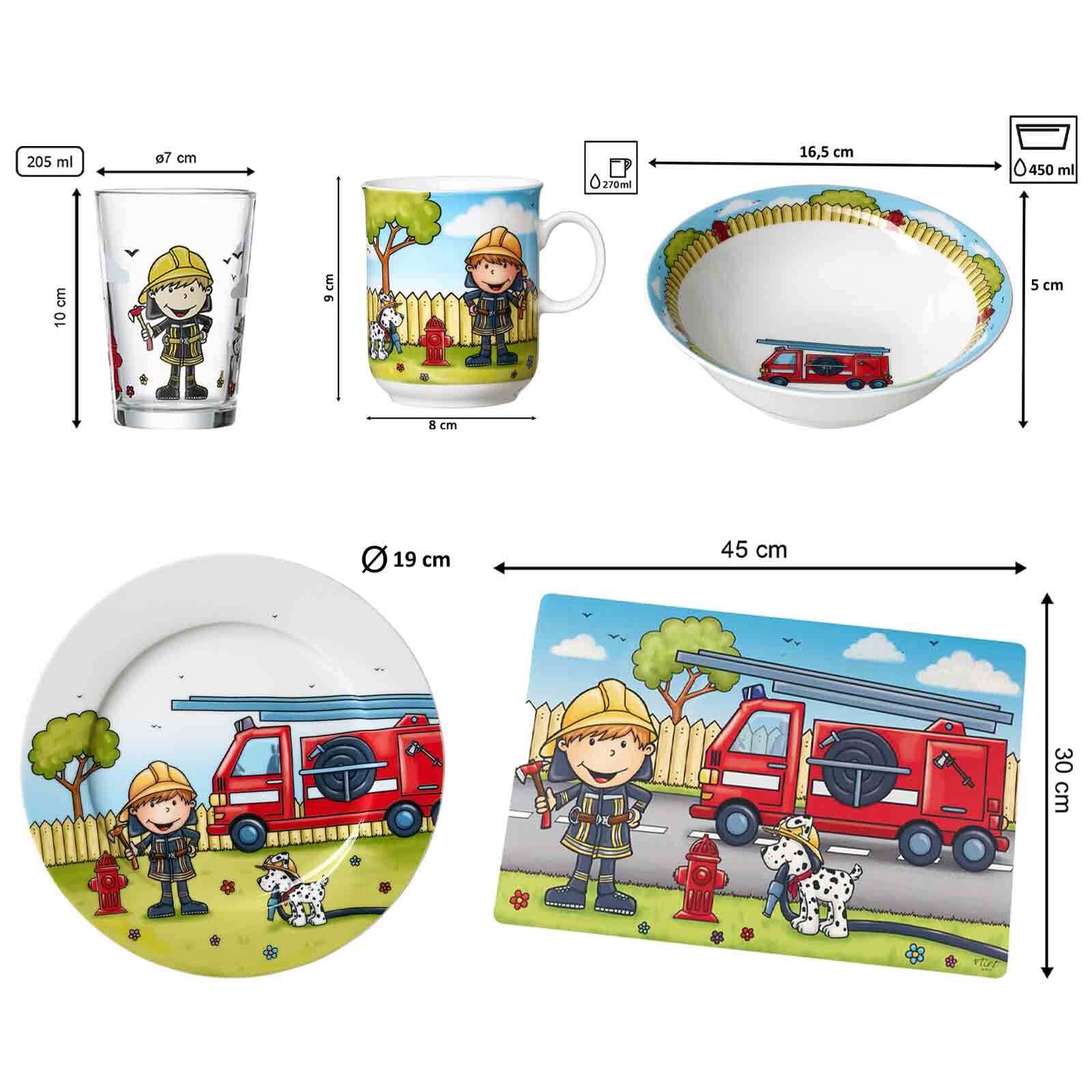 Ritzenhoff & Breker Kindergeschirr-Set »Geschirr-Set mit Kinderbecher Feuerwehrmann Bernie 7er Set bunt« Spülmaschinengeeignet