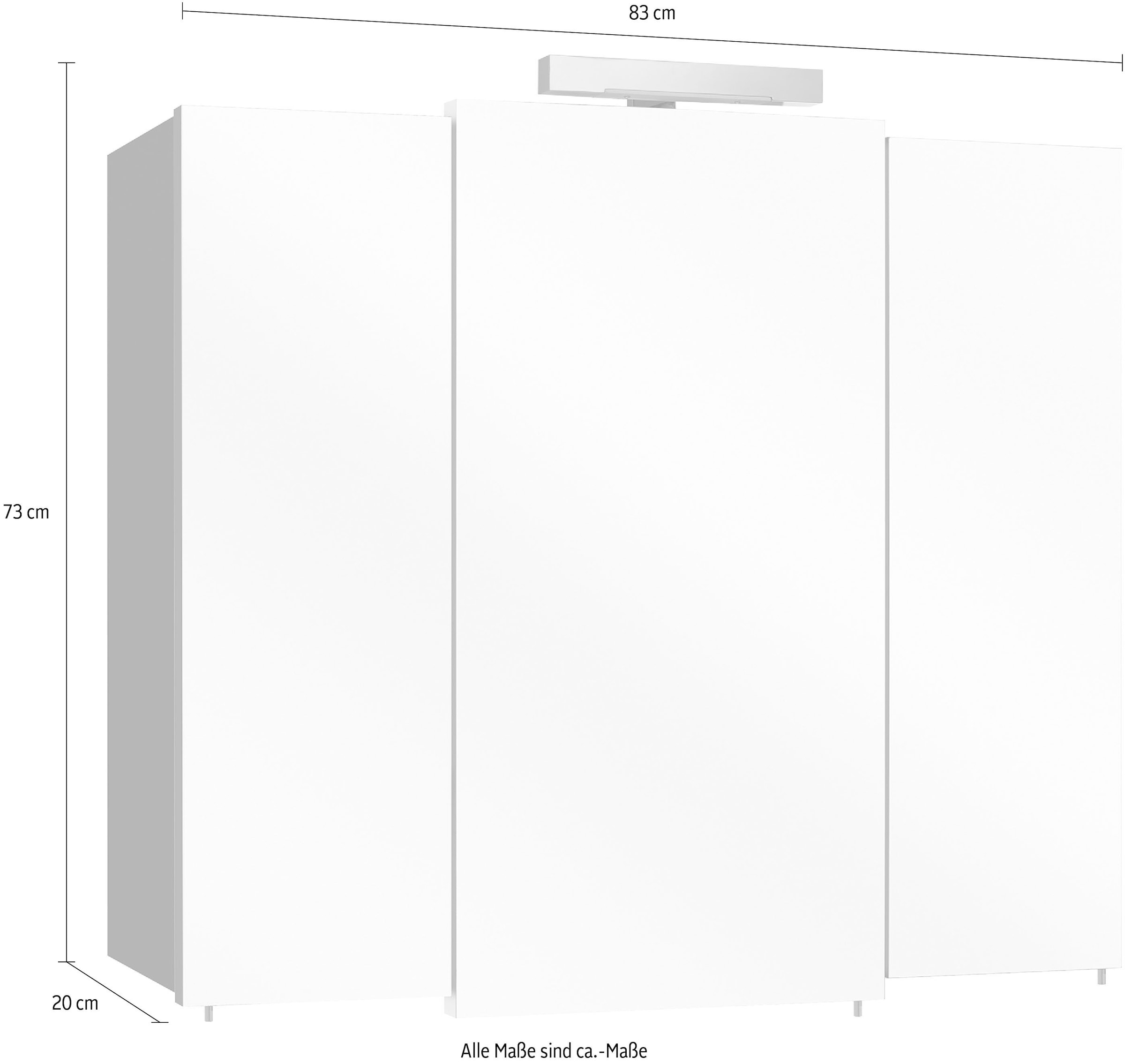 Saphir Spiegelschrank »Quickset 311 Badschrank, 3 Spiegeltüren, 6 Einlegeböden, 83 cm breit«, inkl. LED-Beleuchtung, Türdämpfer, Schalter-/Steckdosenkombination