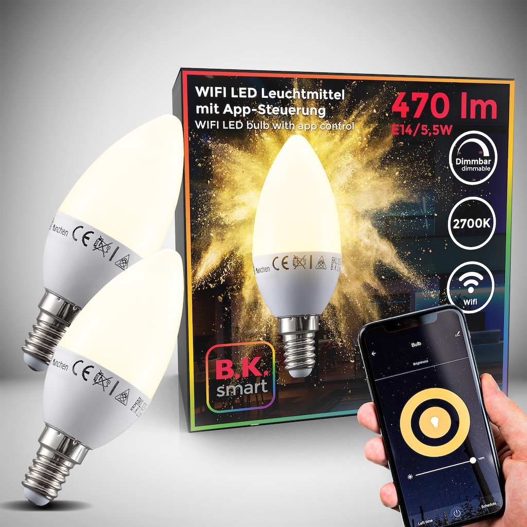 B.K.Licht LED-Leuchtmittel, E14, 2 St., Warmweiß