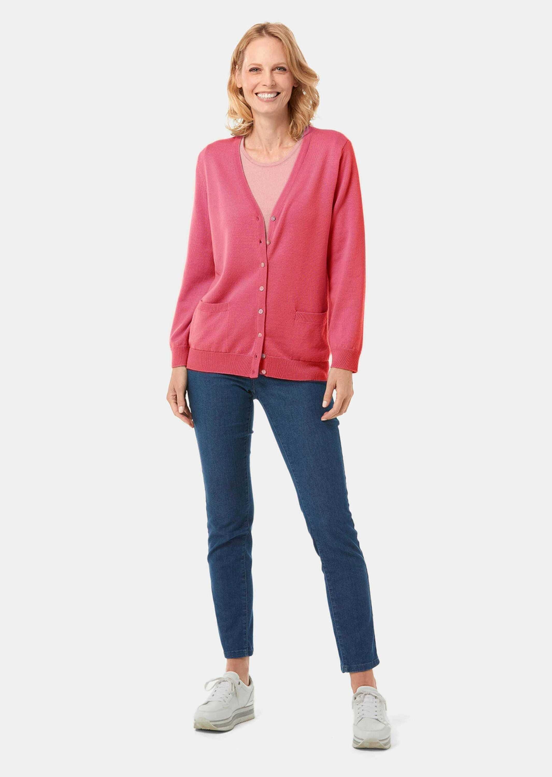 GOLDNER Strickjacke »Kurzgröße Uni Merino-Cardigan Langarm« Rippenbündchen