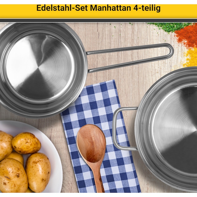 Krüger Topf-Set »Manhattan«, Edelstahl, (Set, 7 tlg., 4 Töpfe, 3 Deckel),  7-teilig, Induktion mit 3 Jahren XXL Garantie