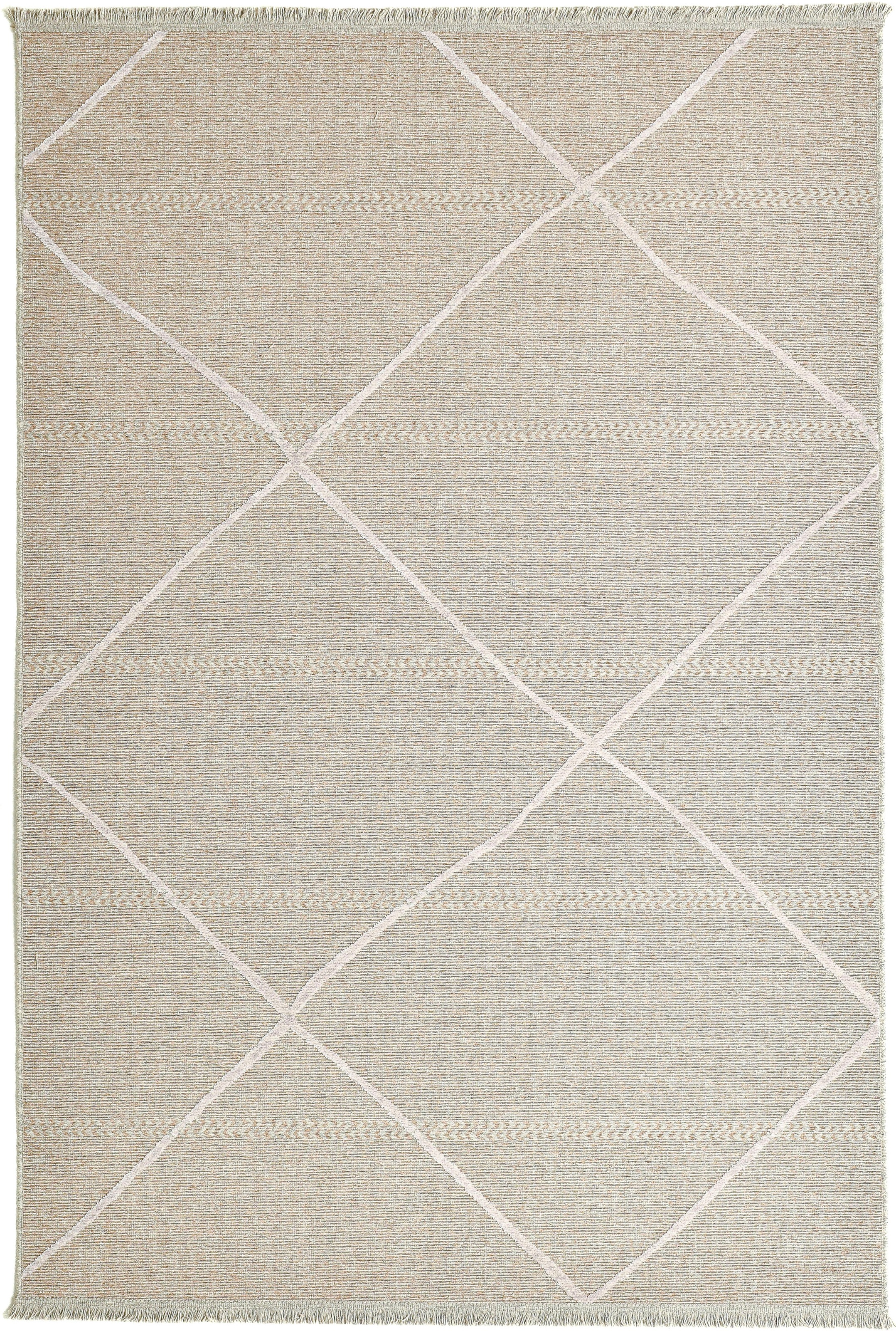 Sansibar Teppich »Braderup«, rechteckig, 2 mm Höhe, Flachgewebe, modernes Scandi Design, Motiv Rauten, mit Fransen