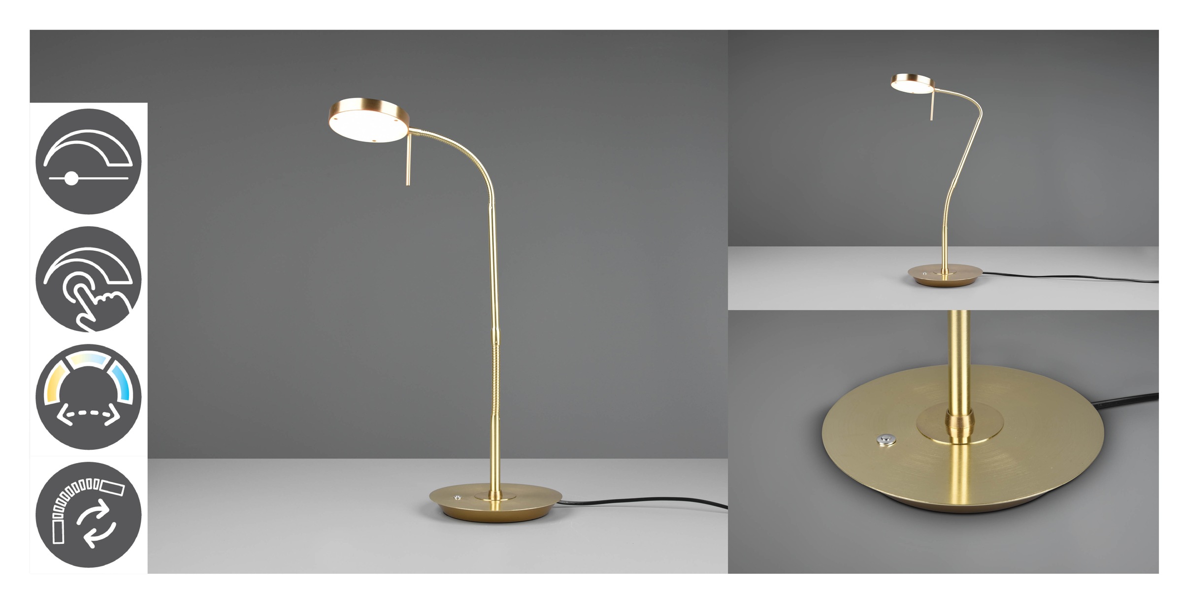 TRIO Leuchten LED Tischleuchte »MONZA, Tischlampe mit Sensordimmer Lichtfarbe einstellbar 2300-4000K« LED-Board 1 Stk. Farbwechsler | warmweiß - kaltweiß Leuchtenkopf flexibel verstellbar Memoryfunktion Höhe 57-74 cm