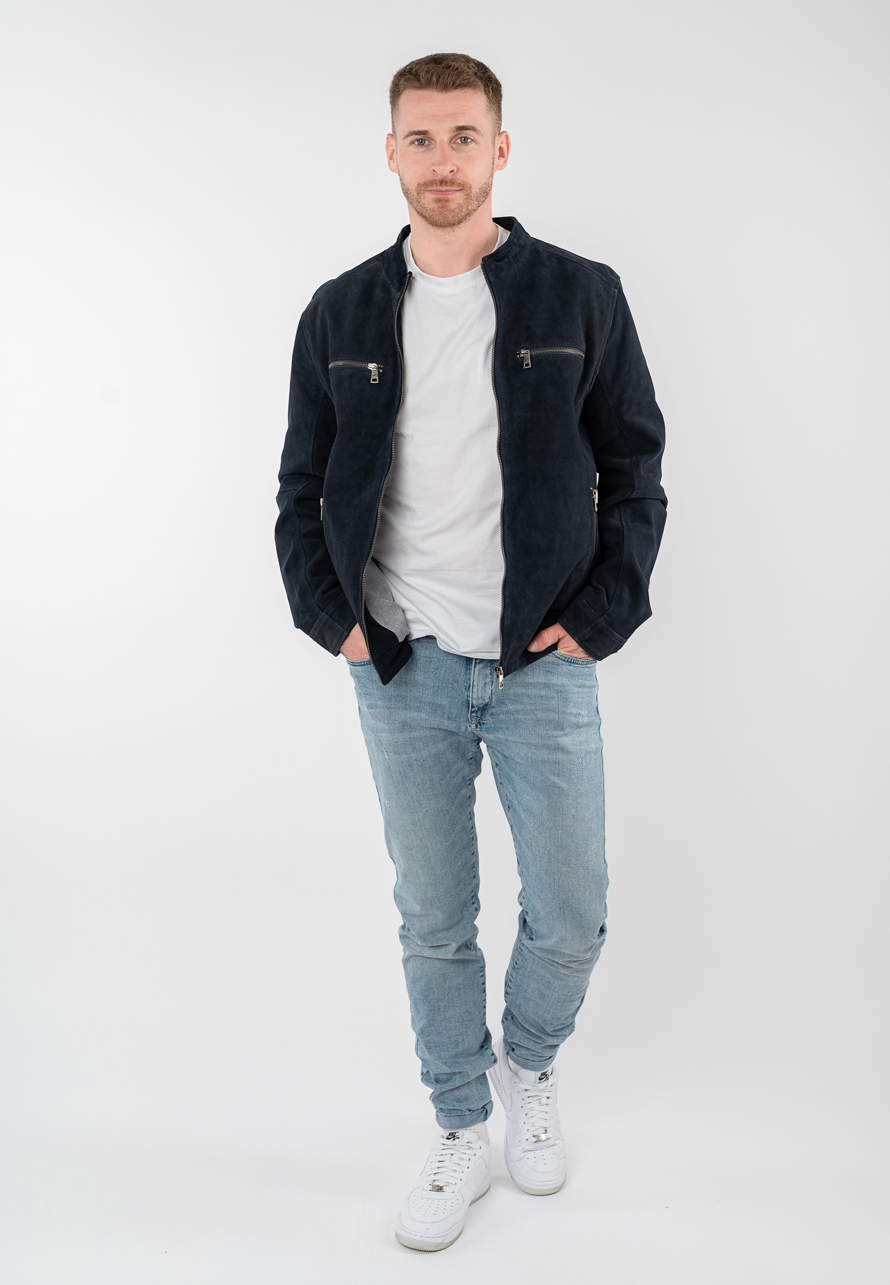 Mauritius Lederjacke »MMBerat« aus Veloursleder in Denim-Struktur