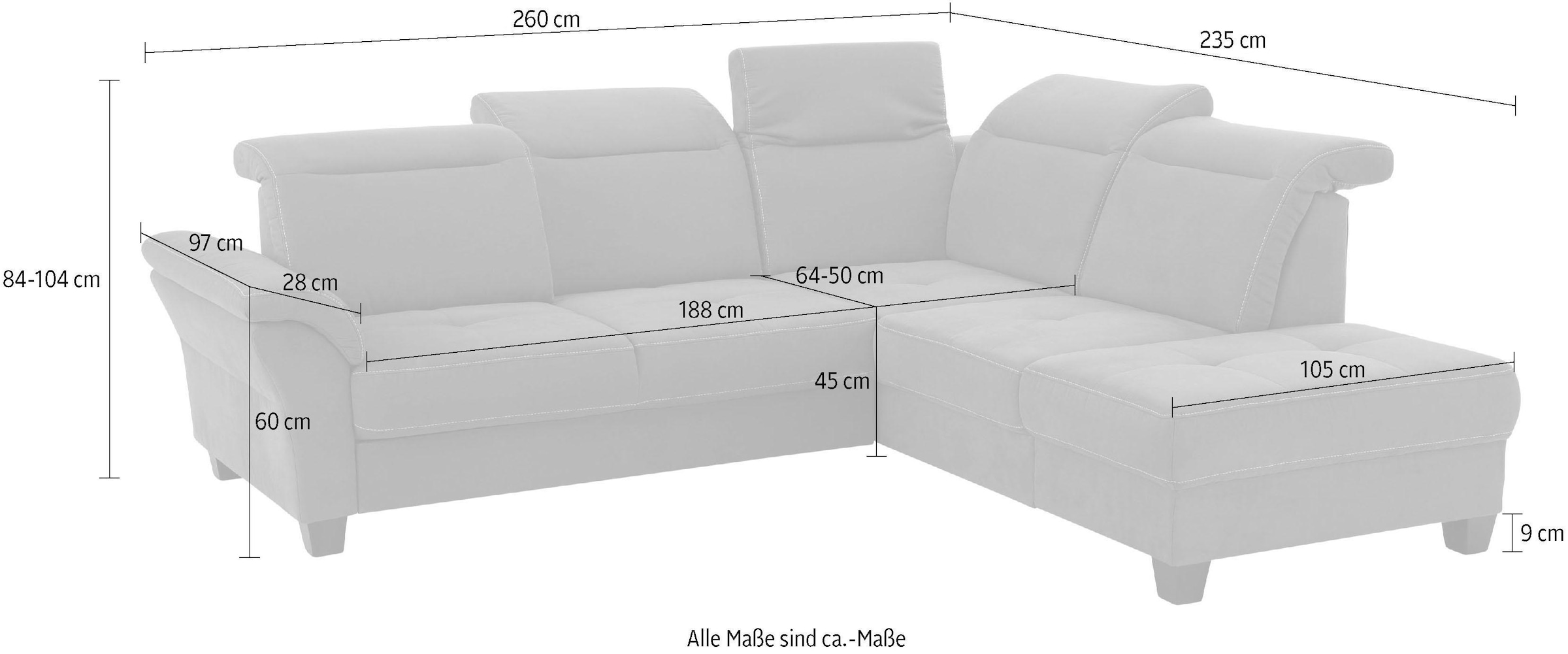 Home affaire Ecksofa »Solvei L-Form« wahlweise auch mit Kopfteilverstellung und Bettfunktion, Federkern