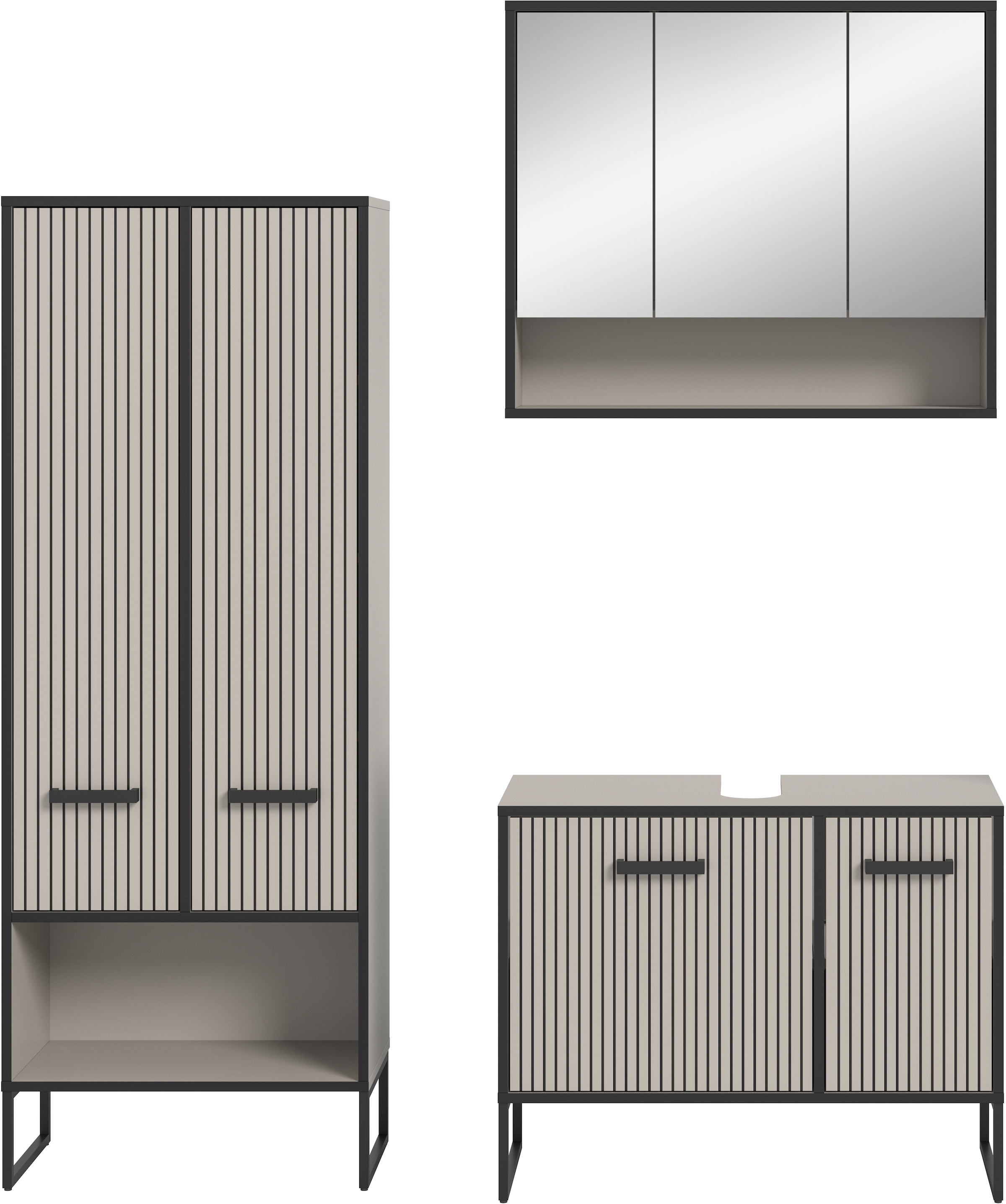 welltime Badmöbel-Set »Locri, Breite 154 cm, Rillenoptik, Metallkufen« 3 Stk. tlg.