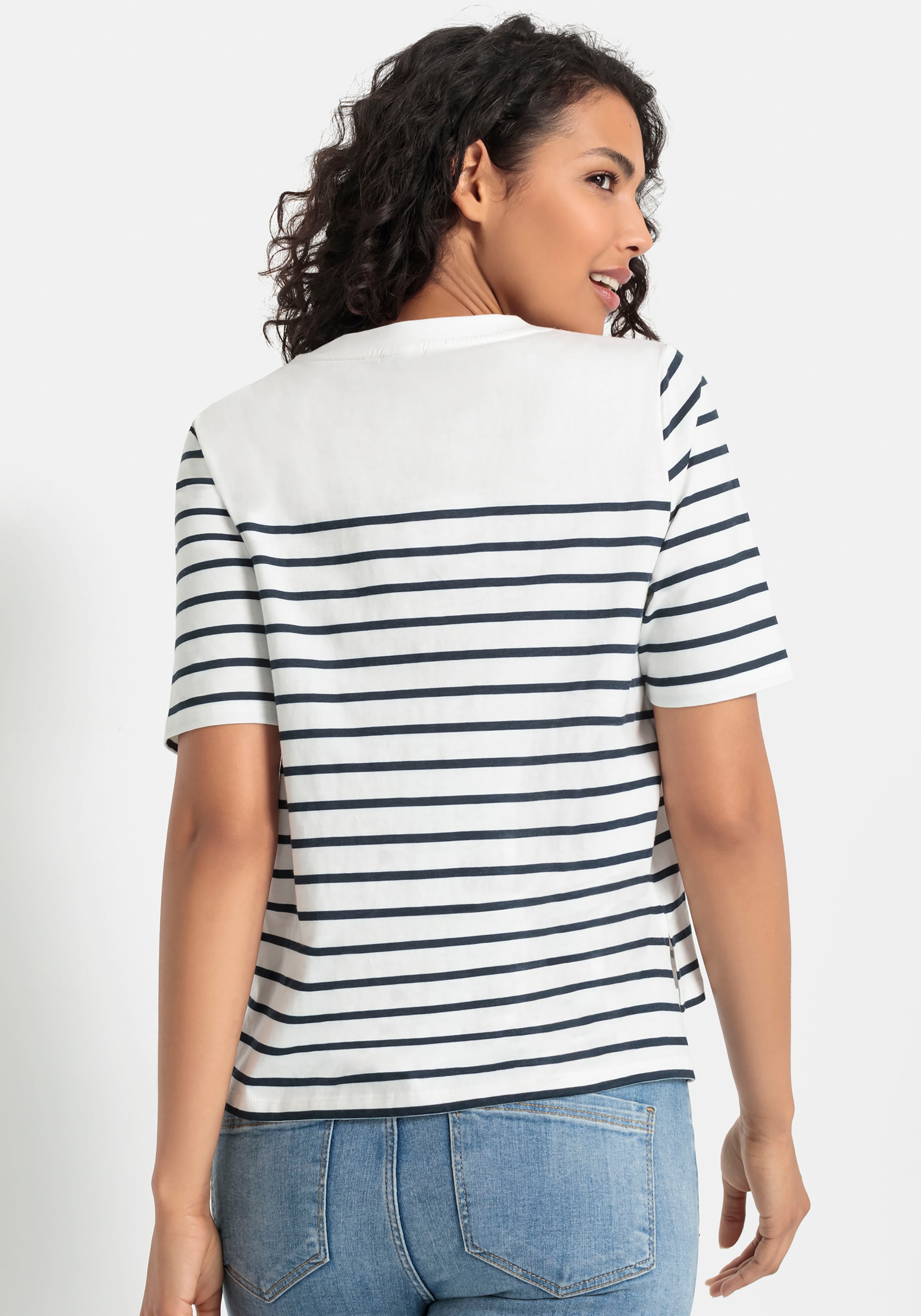 LASCANA T-Shirt mit Streifen, Kurzarmshirt aus Baumwolle, schlanke Optik, Basic