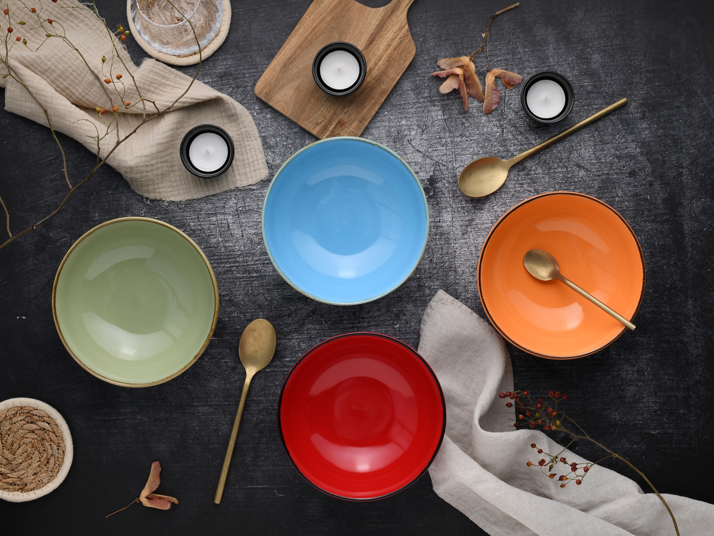 CreaTable Schale »Nature Collection, Smoothie Bowl 4-tlg« 4 Stk. aus Steinzeug Handwerklicher Look, Vintage