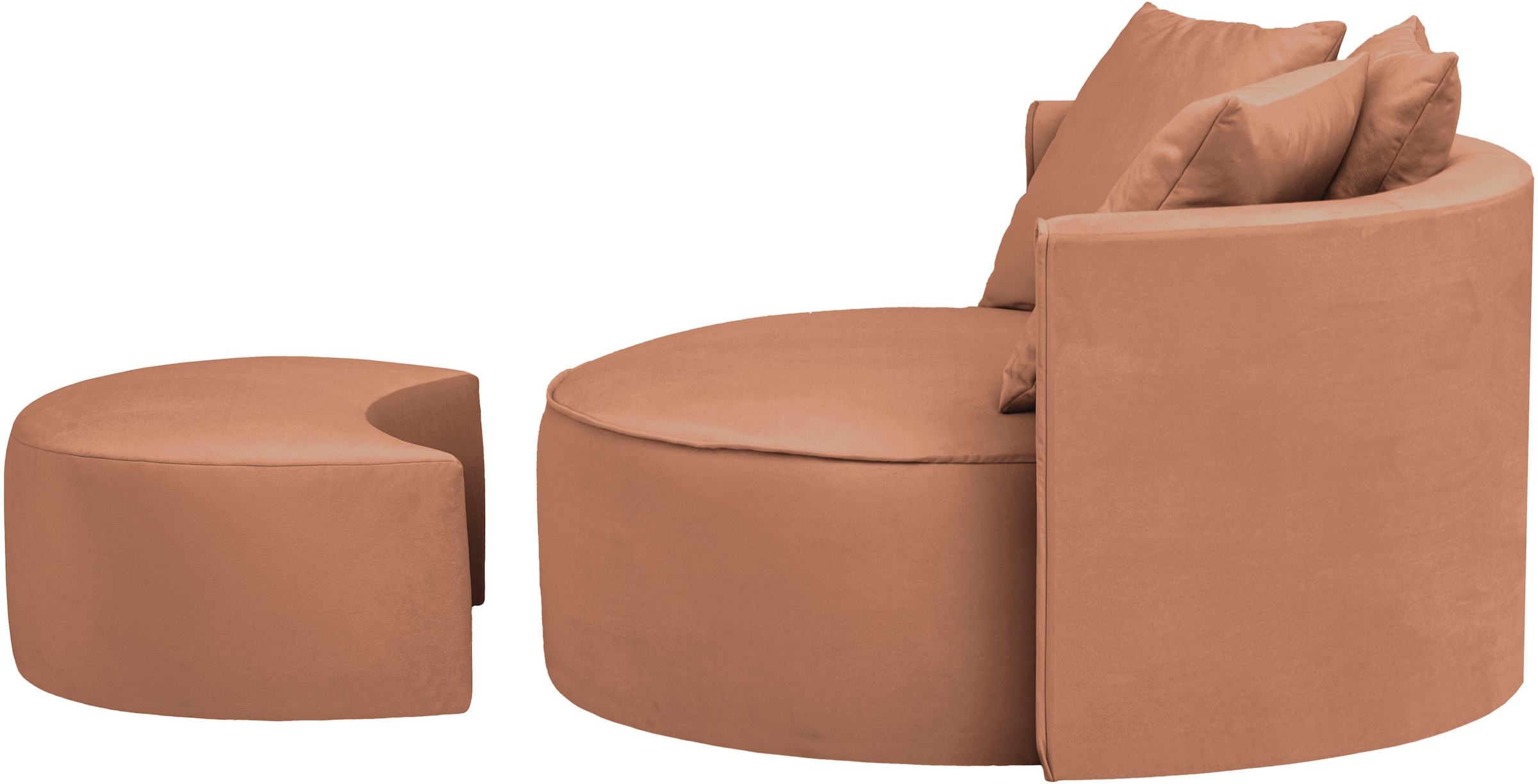 LeGer Home by Lena Gercke XXL-Sessel »Isalie, Rundsessel mit Hocker, Lesesessel, Loveseat, Big-Sessel«, (Set), trendige Stoffe, mit 3 Zierkissen, große Sitzfläche