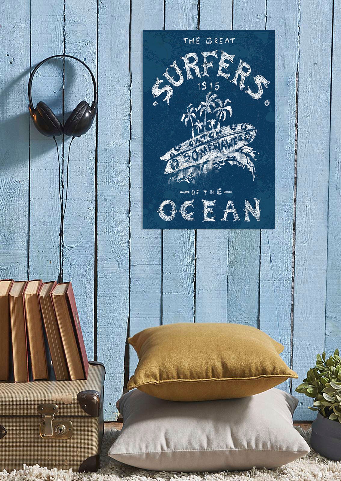 queence Metallbild »Great Surfers«, Schriftzüge-Schriftzug, (1 St.), Stahlschilder