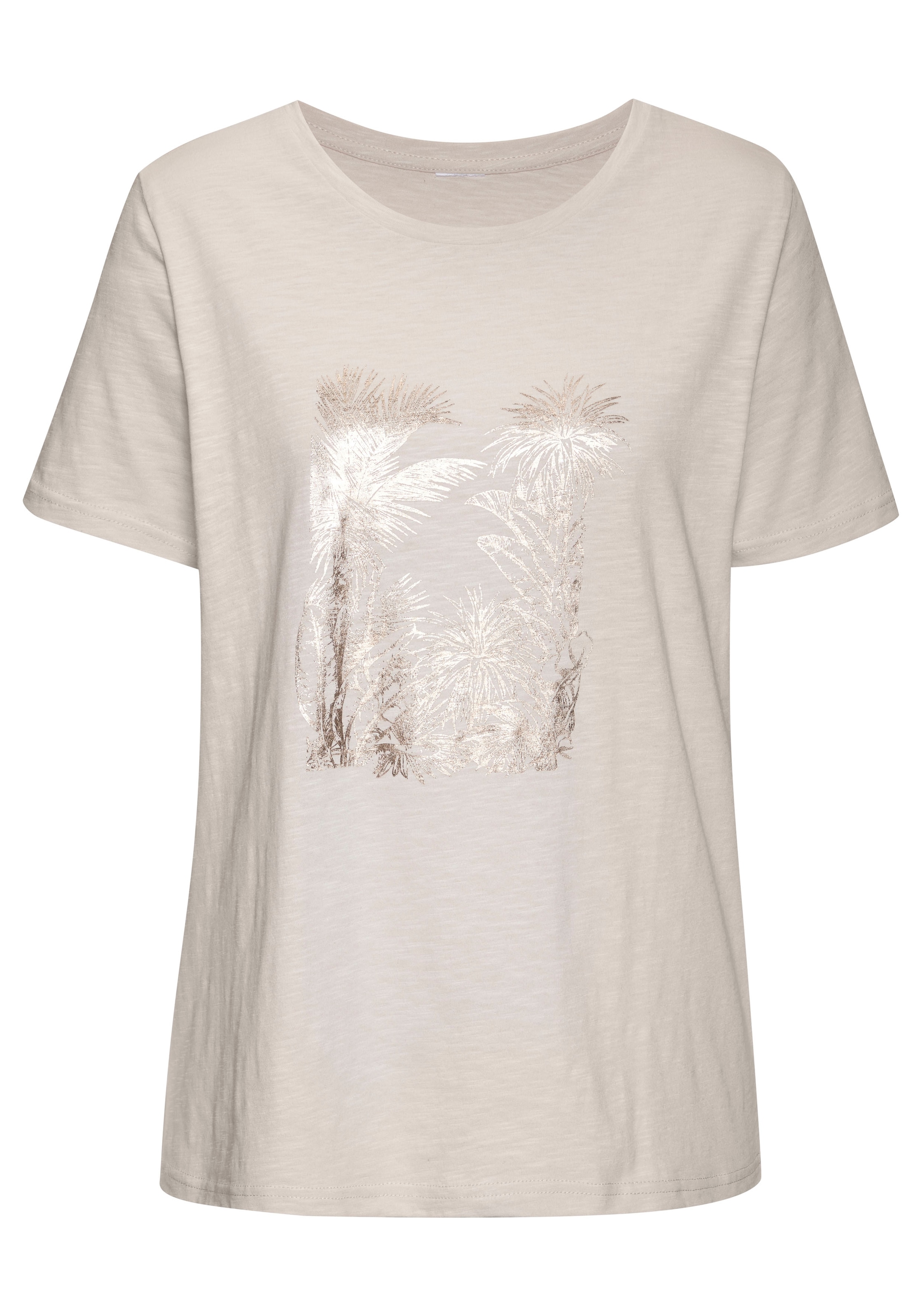 Vivance T-Shirt »mit goldfarben schimmerndem Folienprint«, aus weicher Baumwoll-Qualität