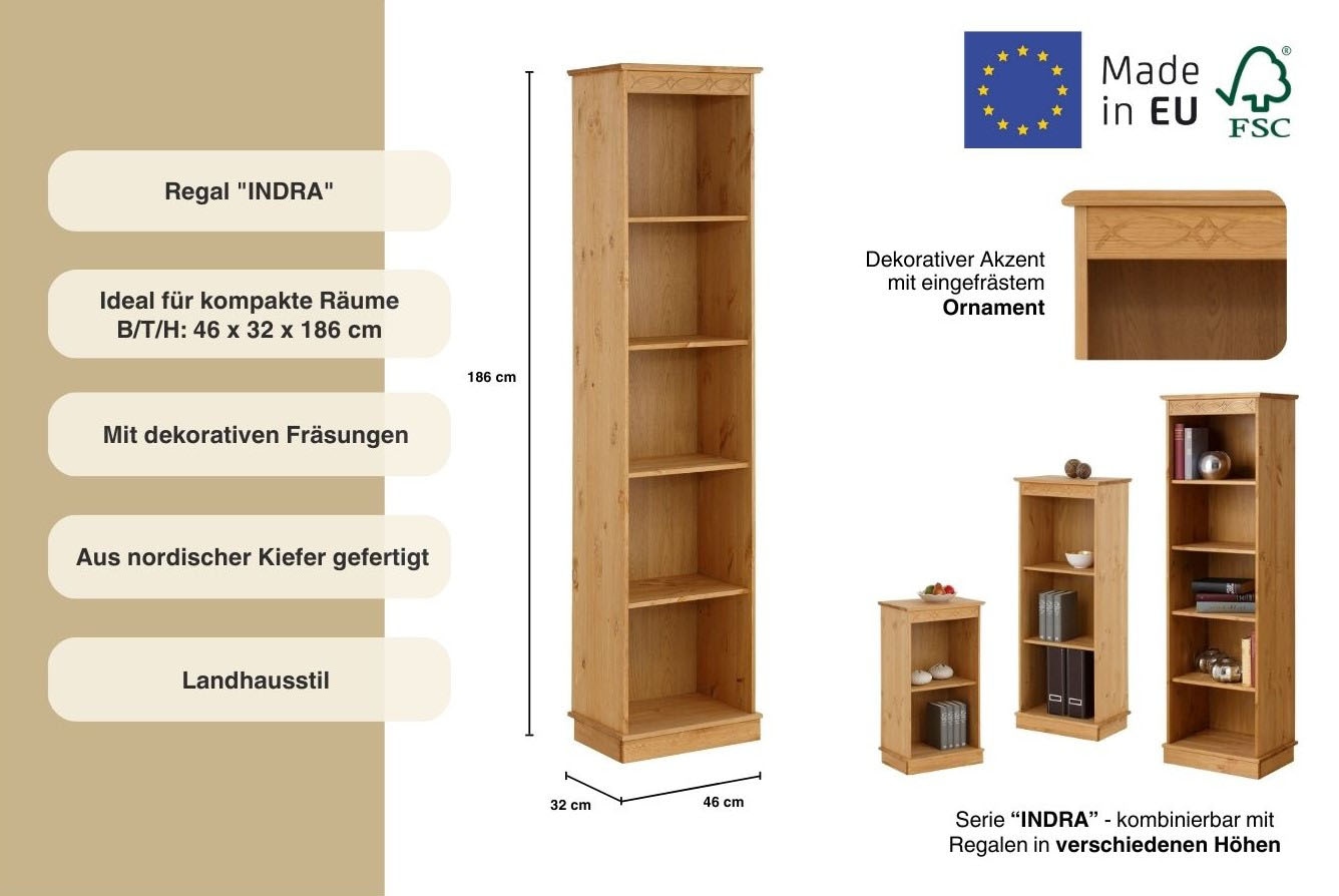 Home affaire Bücherregal »Indra«, aus massiver Kiefer, in verscheidenen Höhen, mit FSC®®