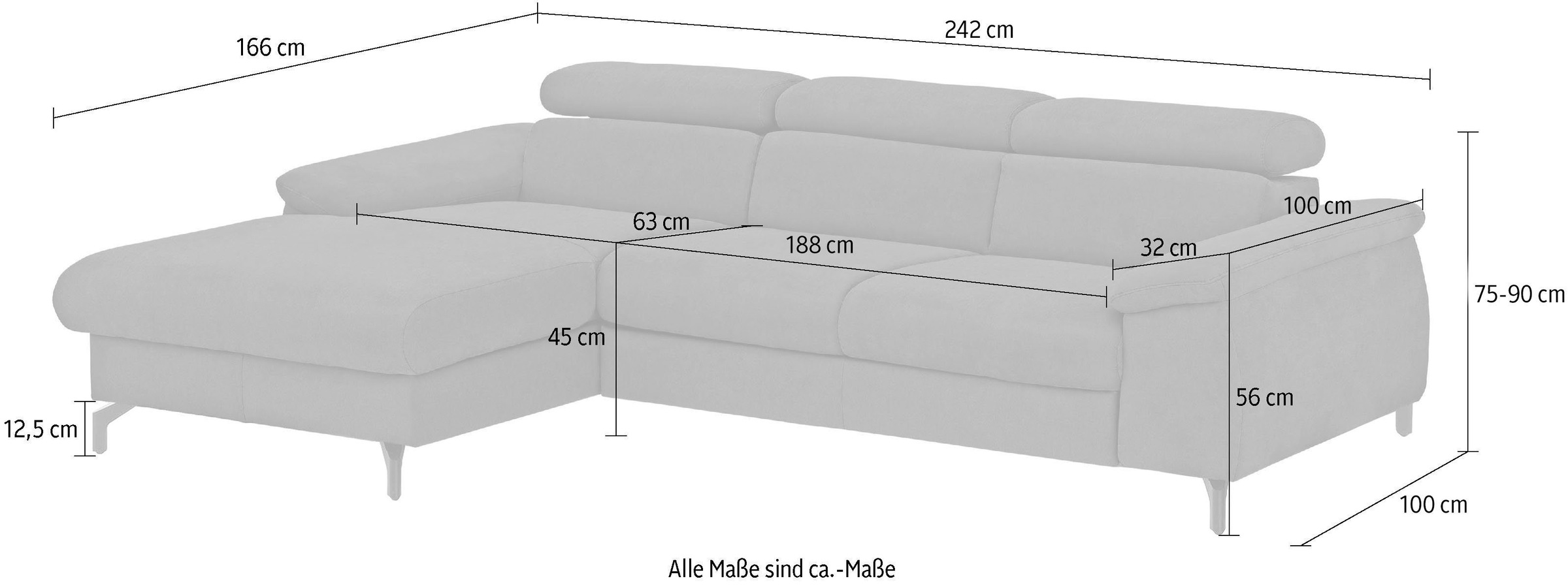 COTTA Polstergarnitur »Kitty L-Form, B: 242 bzw. 100 cm (Set: Ecksofa & Hocker)«, (Set), mit Kopfteilverstellung, optional Bettfunktion & Bettkasten