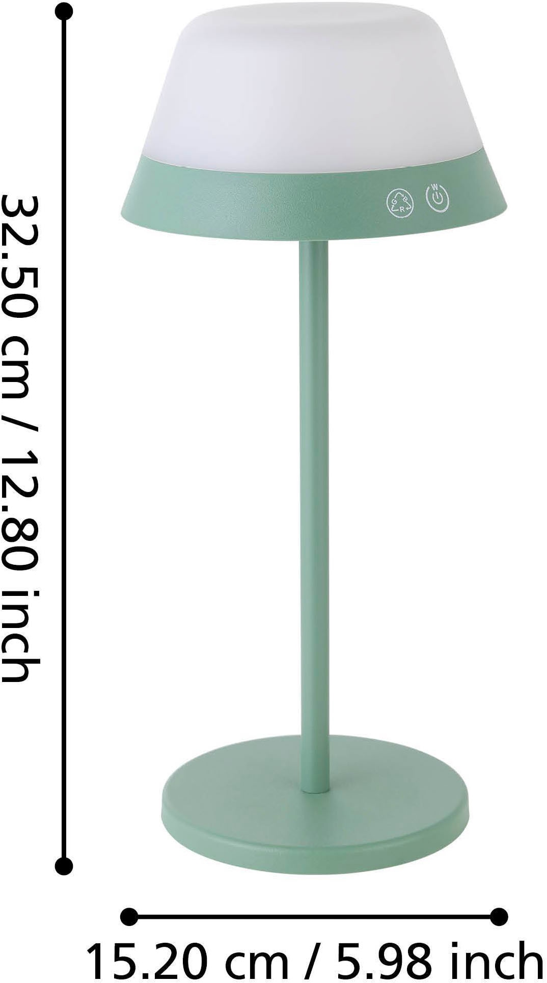 EGLO Tischleuchte »Meggiano Tischlampe, kabellos, aufhängbarer Lampenschirm, IP54, Lampe« LED-Modul 1 Stk. RGB | Warmweiß Tischleuchte - H32 x Ø15 cm - grün - 1X1,5W;1X0,8W inkl.