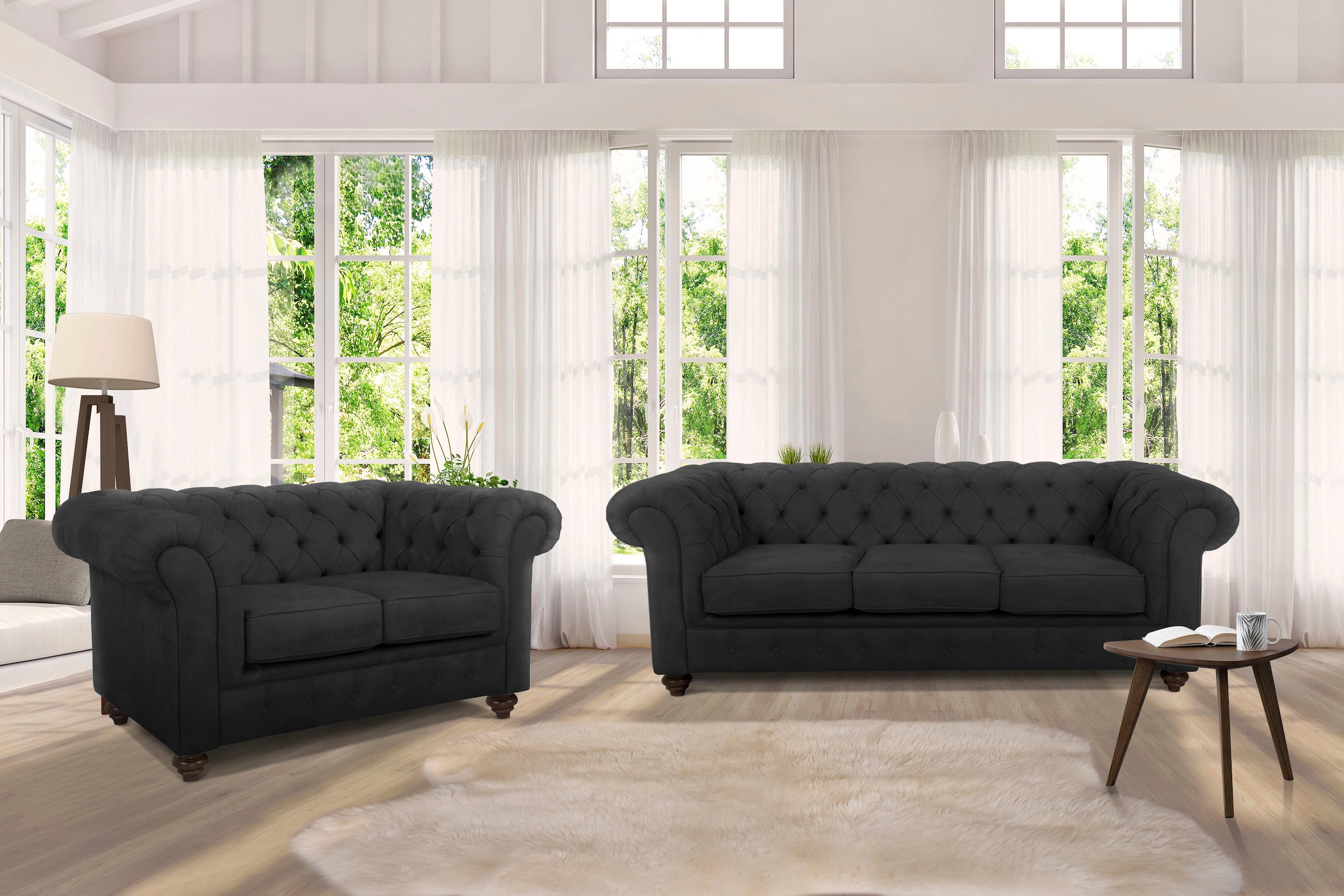 Home affaire Chesterfield-Sofa »Duc 3-Sitzer«, hochwertige Knopfheftung im Rücken, Samtoptik mit changierender Optik