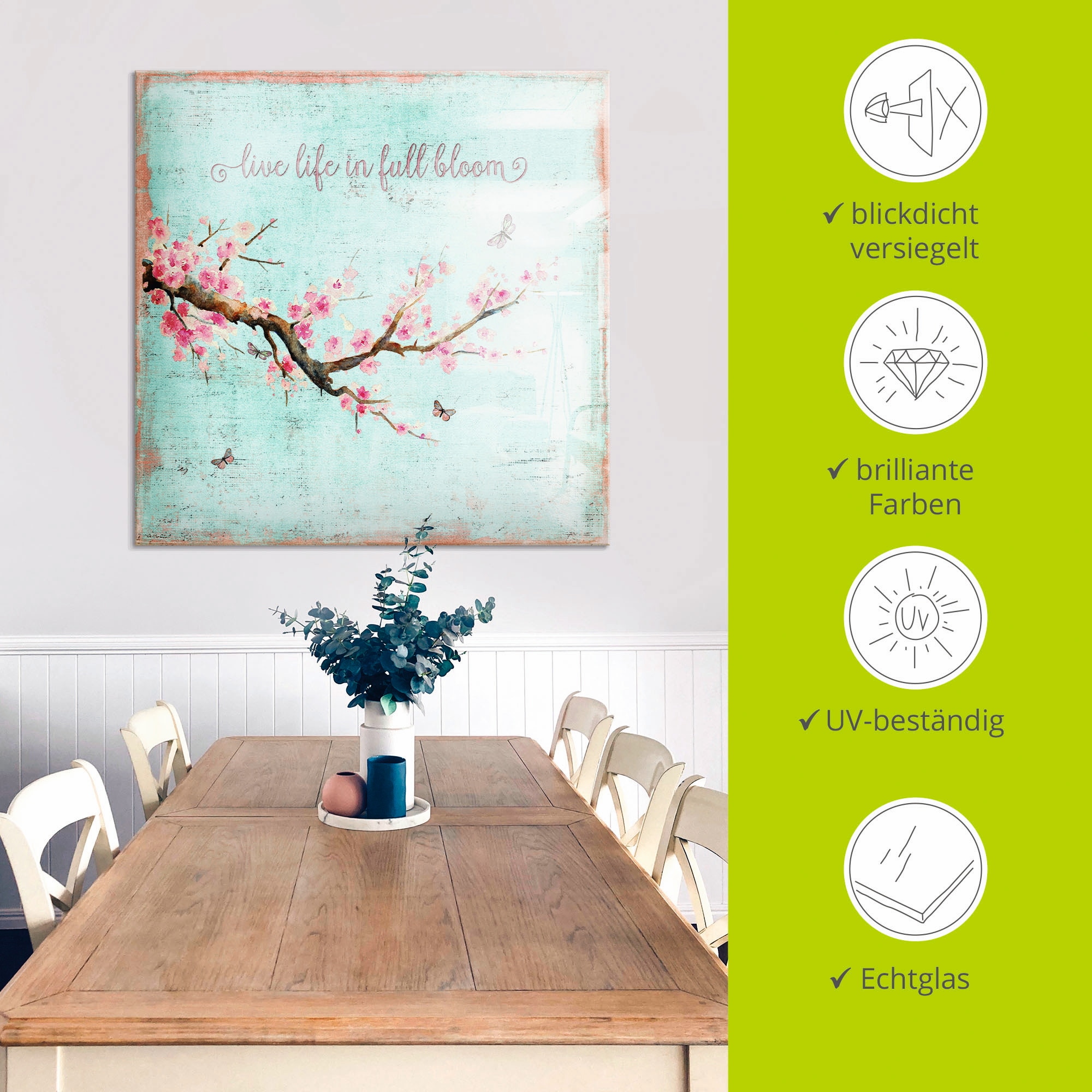 Artland Glasbild »Kirschblüte« Blumen 1 Stk. tlg. in verschiedenen Größen
