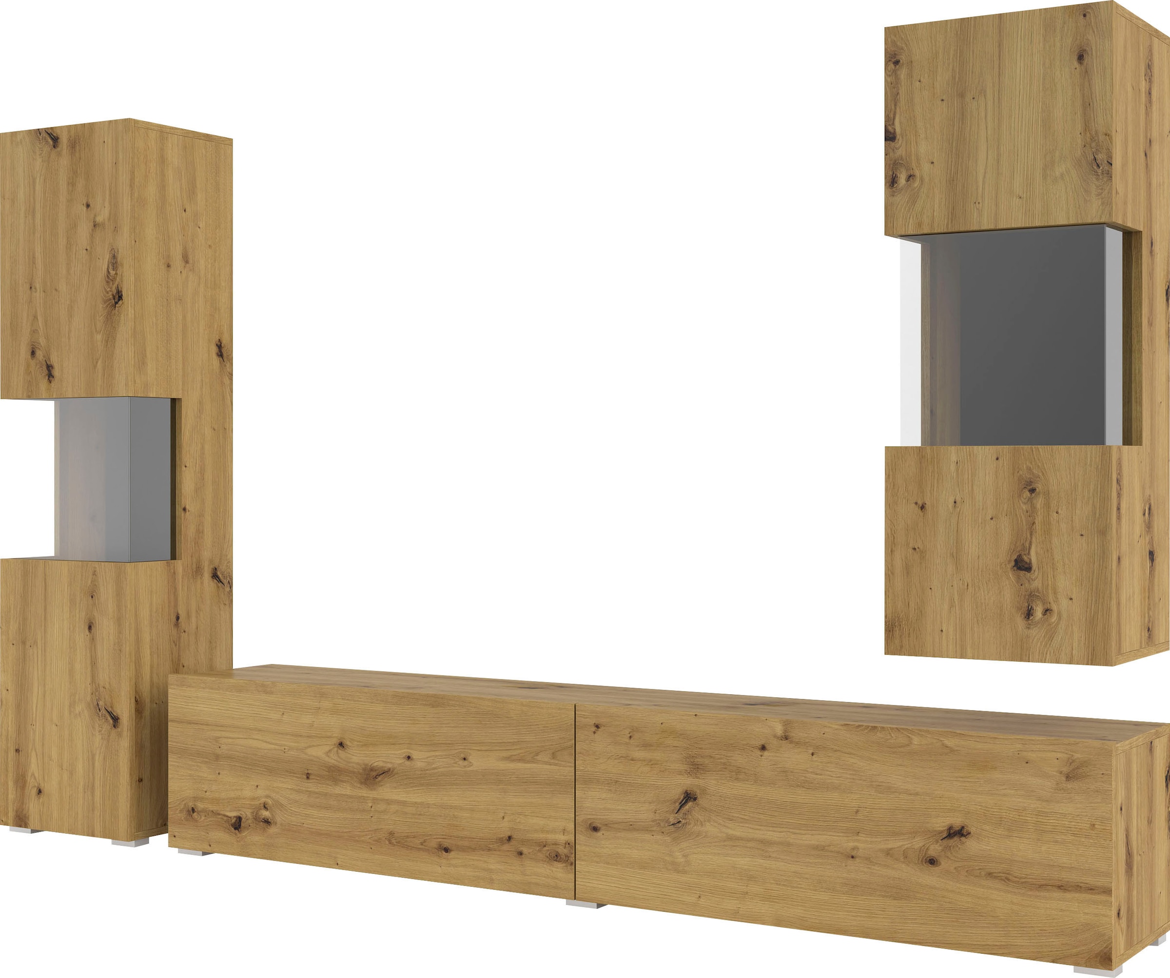 INOSIGN Wohnwand »Ava, Wohnzimmer-Set hängend/stehend montierbar, Vitrine, Lowboard«, 3-tlg.