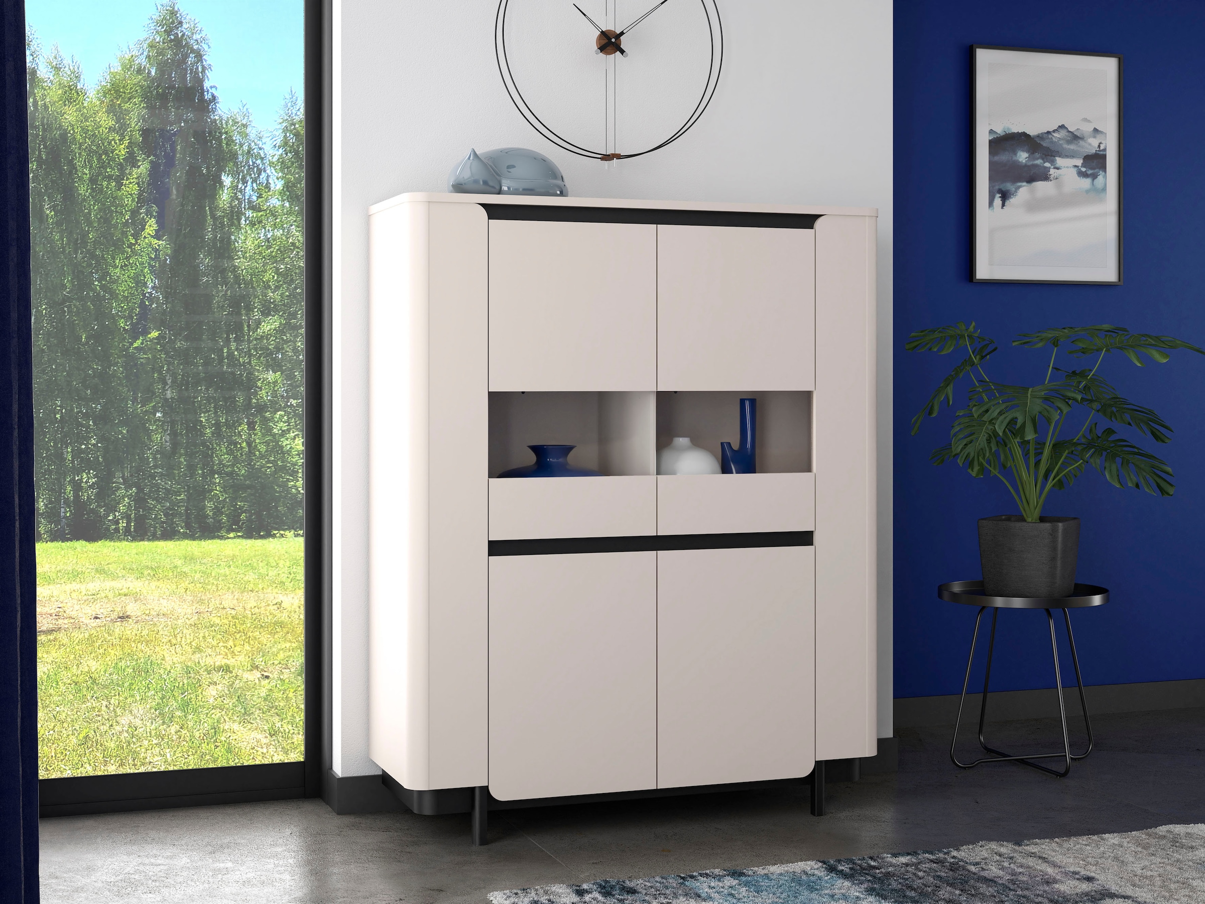 FORTE Vitrine »Vodol«, Highboard, Glatüren, abgerundete Kanten