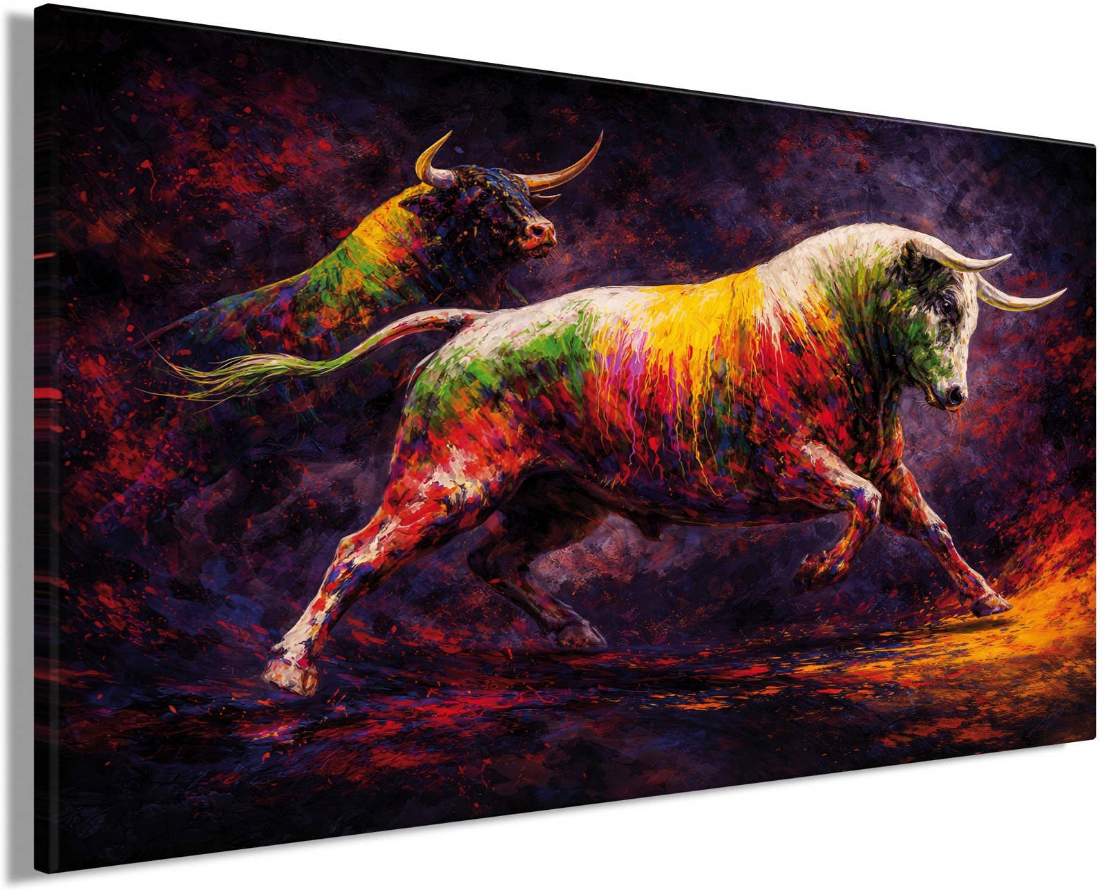 Bönninghoff Bild »Wandbild BUNTER STIER 78x118 cm – Leinwandbild Keilrahmen Deko modern« Kuh | Kühe | Tiere auf Keilrahmen gespannt