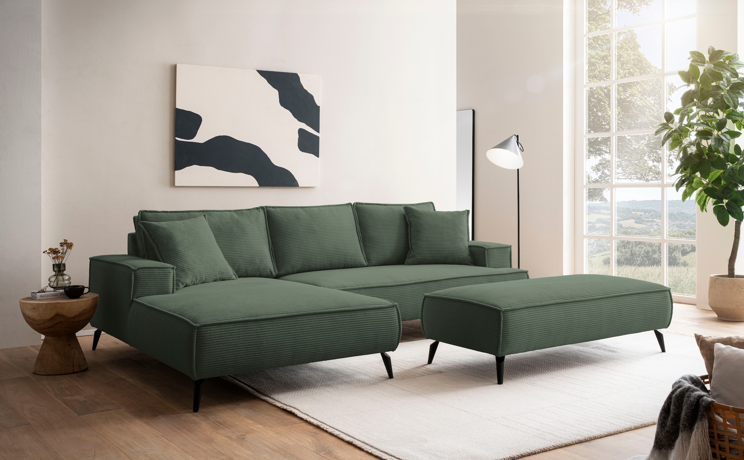 andas Ecksofa »TVINNU, L-Form in Cord, Sofa«, wahlweise Recamiere rechts/links, schwarze Füße, bequemer Sitzkomfort