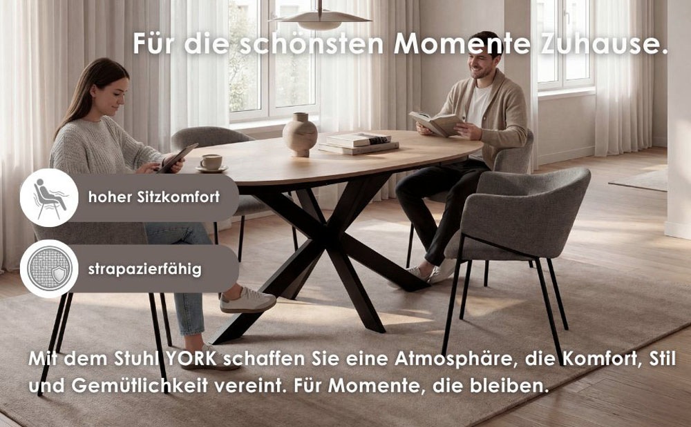 byLIVING Esszimmerstuhl »YORK« (Set) 2 Stk.Strukturstoff in beige, bis 110 kg, Schaumstoff, 4-Fußgestell
