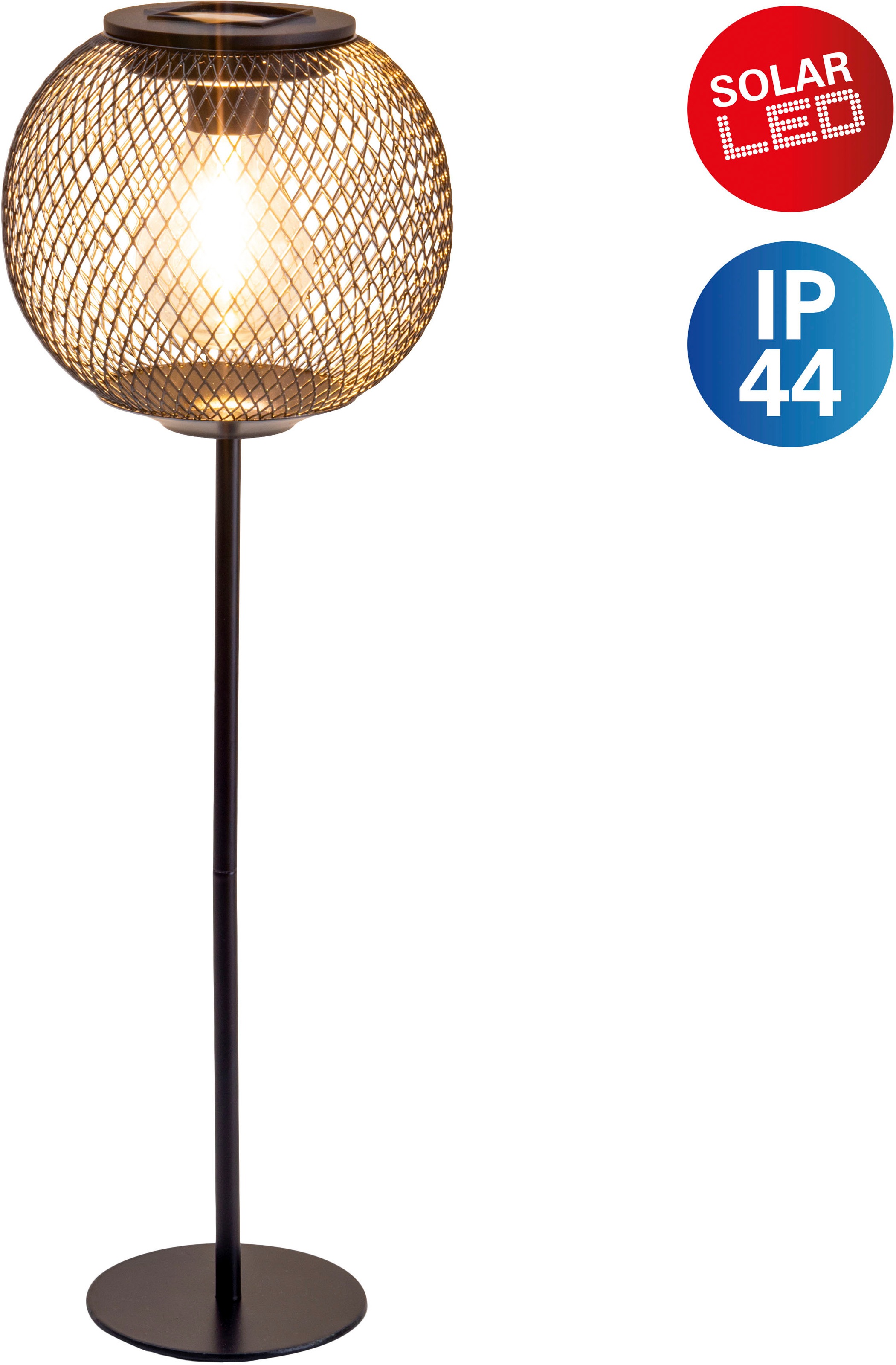 näve LED Solarleuchte »Geli«, 1 flammig, Leuchtmittel LED-Board | LED fest integriert, Tischleuchte, schwarzes Metallgeflecht, LED warmweiß, Höhe 46,5cm