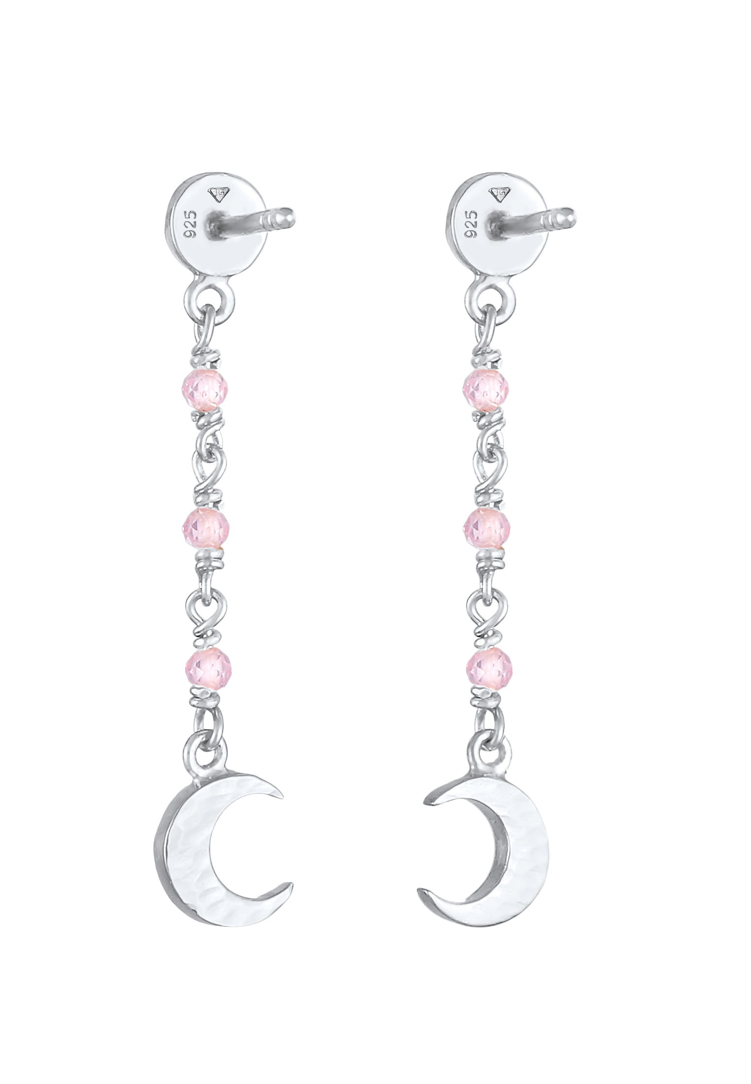 Elli Paar Ohrhänger »Ohrringe Mond Plättchen Struktur Rosa Quarz 925 Silber«